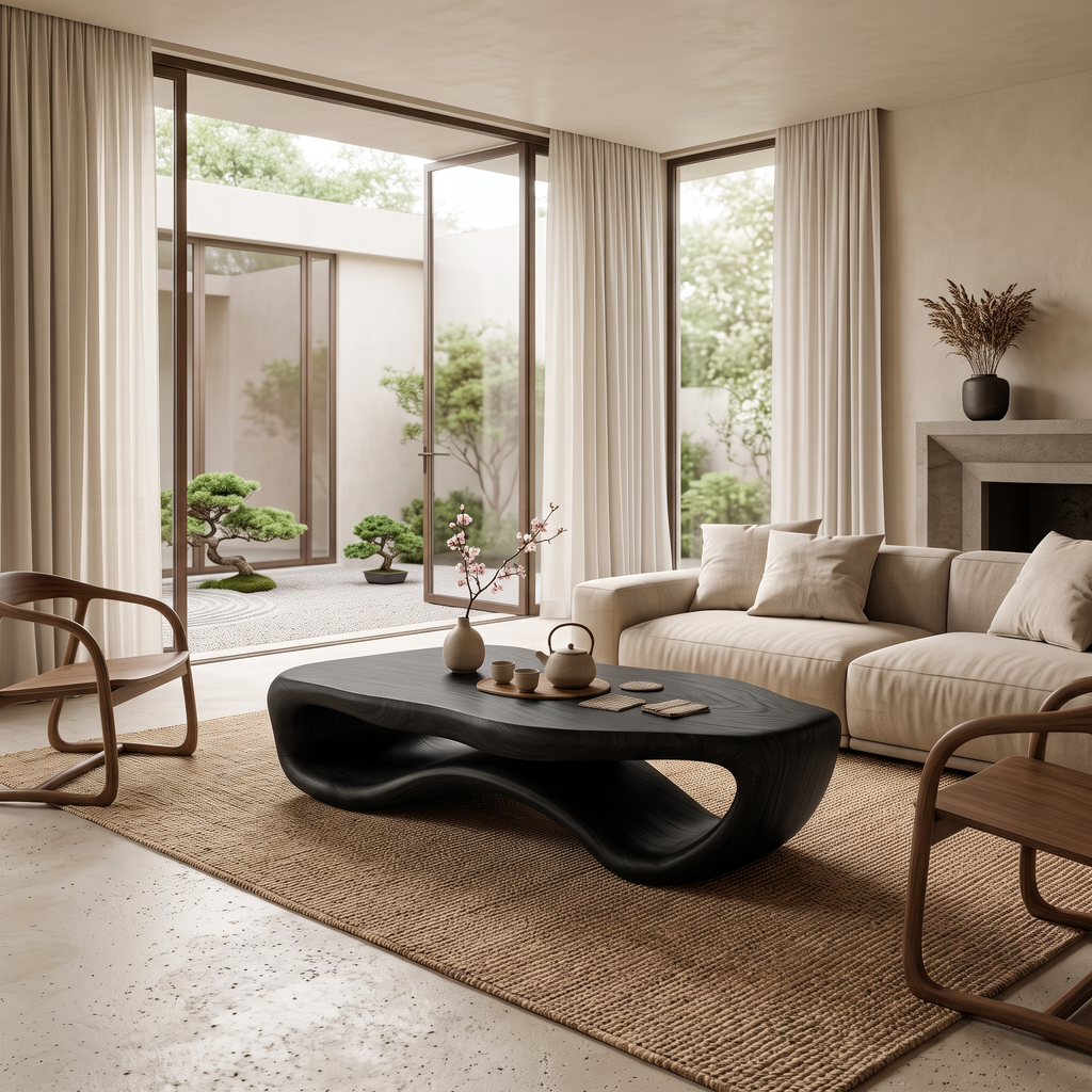 Artistic Wooden Coffee Table Curved For Modern Interior
