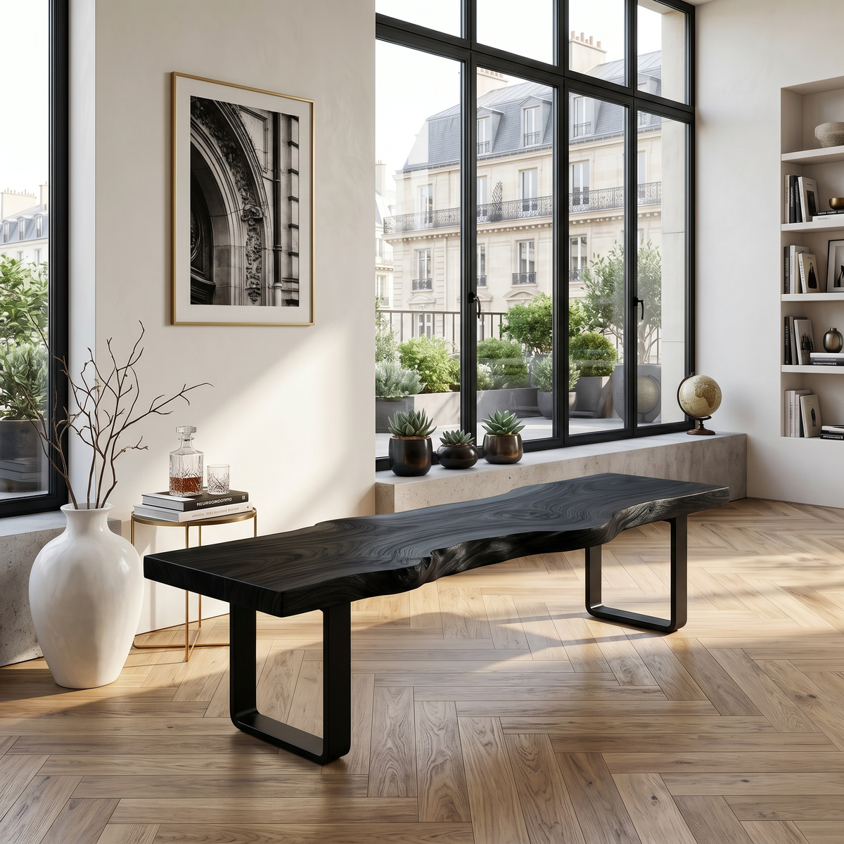 Contemporary Live Edge Long Bench For Sunroom Interior Area