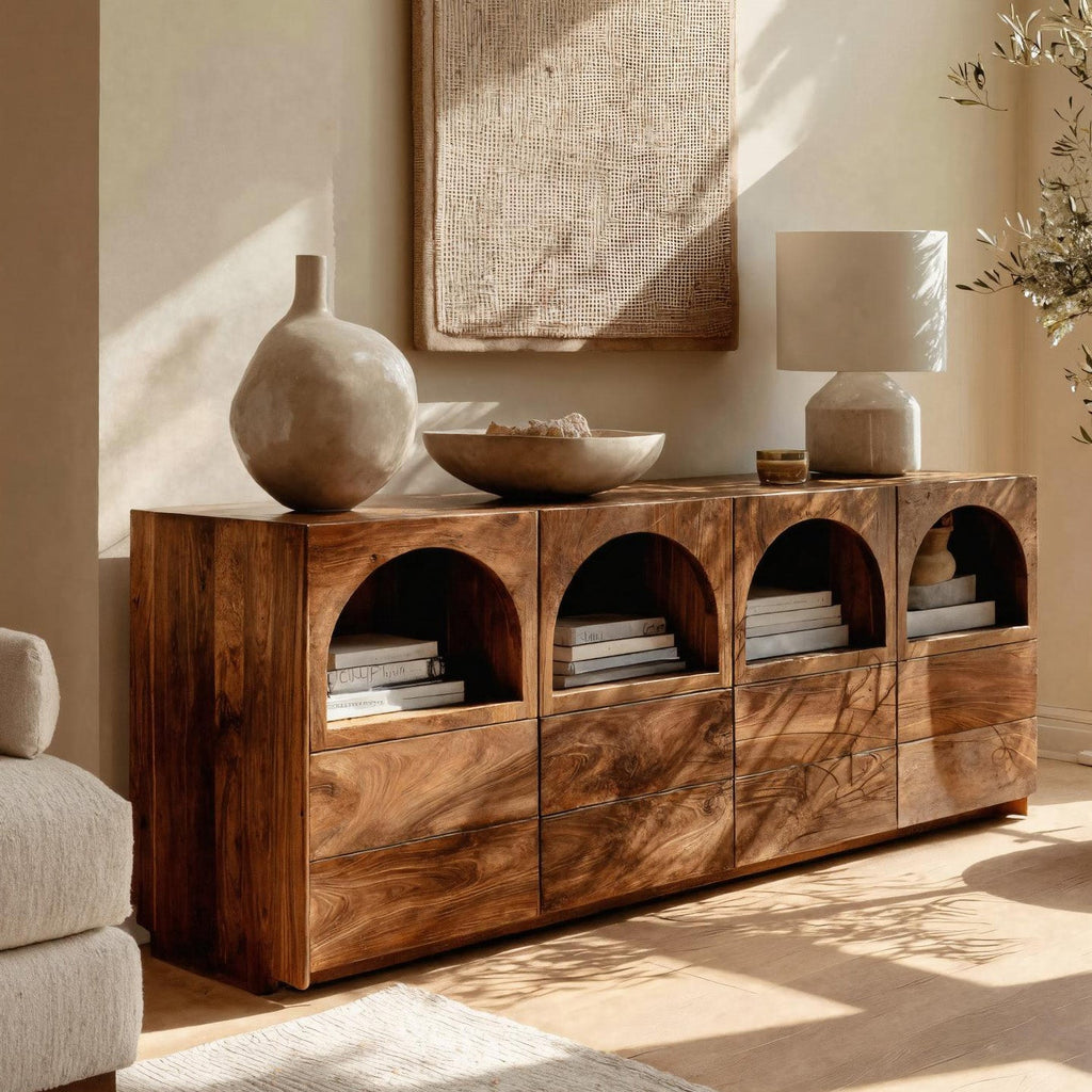 Arched Niche Wooden Sideboard For Living Room