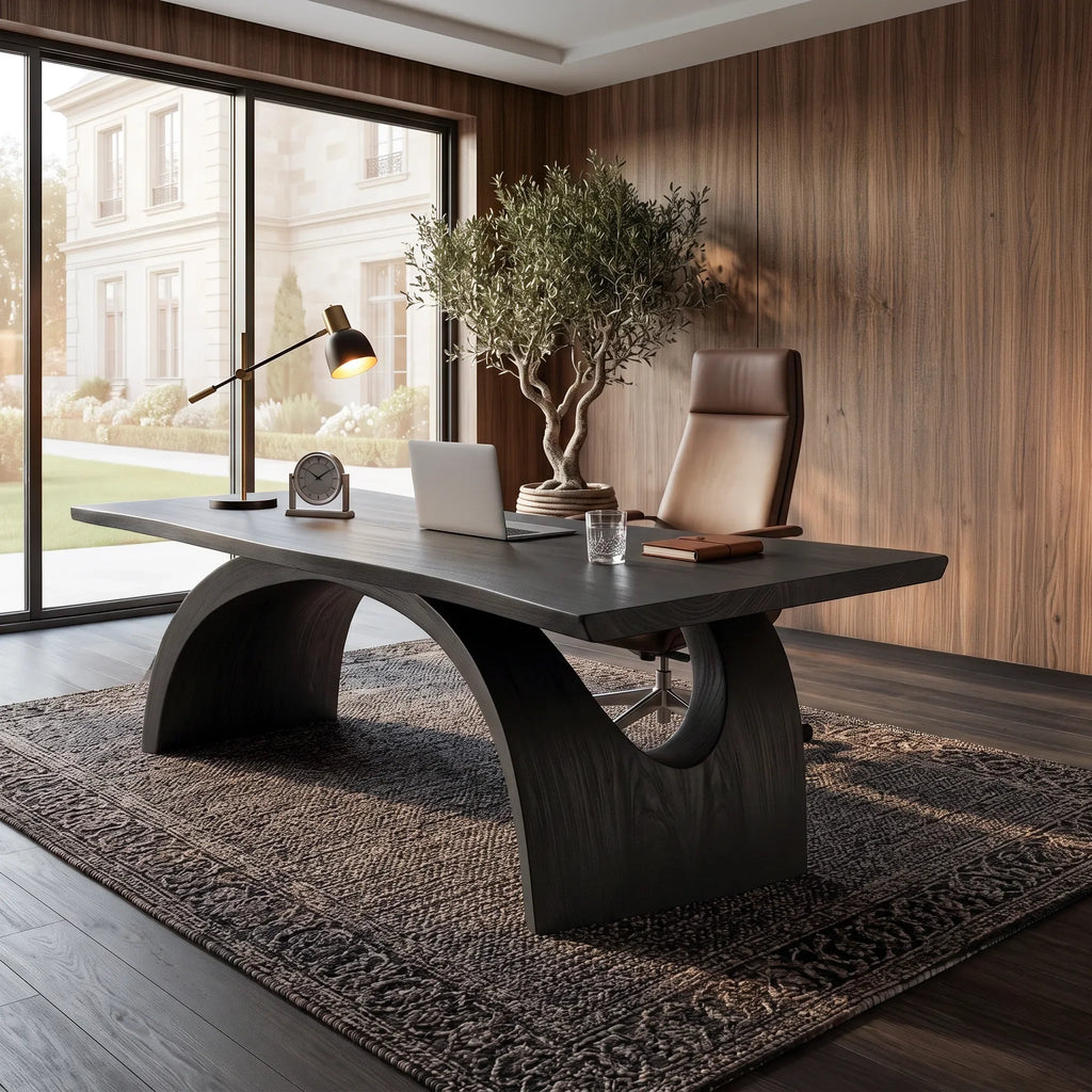 Contemporary Desk With Double Arch Sculptural Base For Home Office