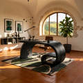 Contemporary Sculpted Desk With Side Shelf For Studio Interior