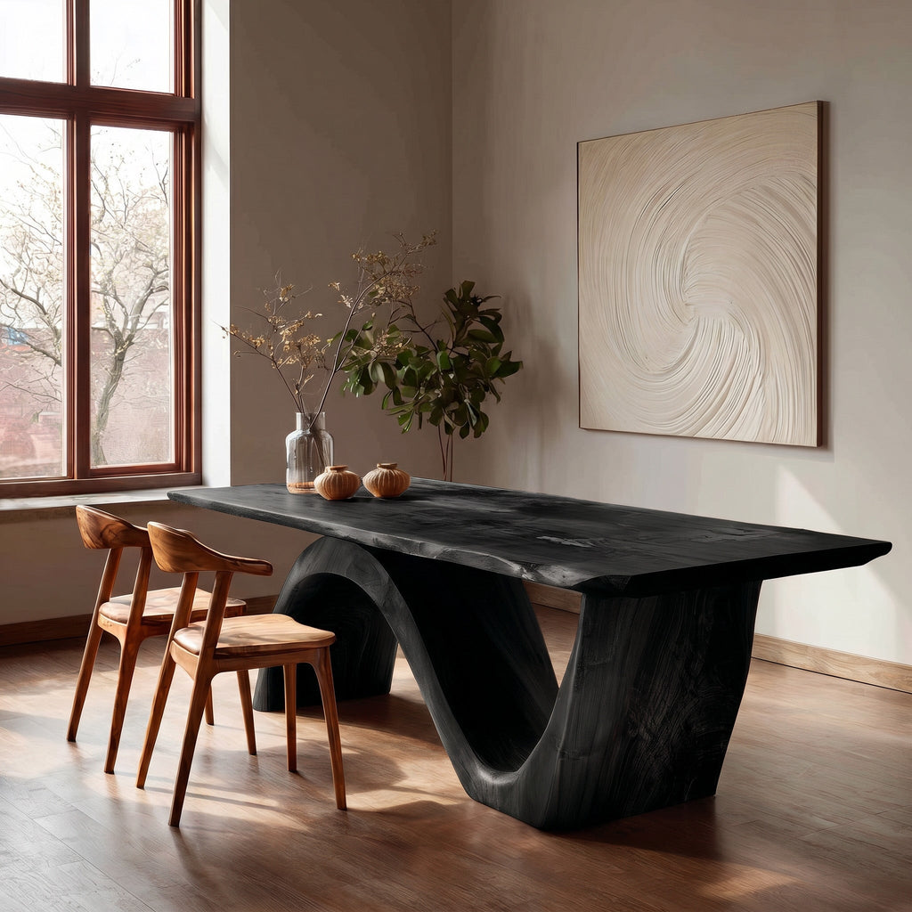 Contemporary Curved Base Wood Dining Table For Dining Area