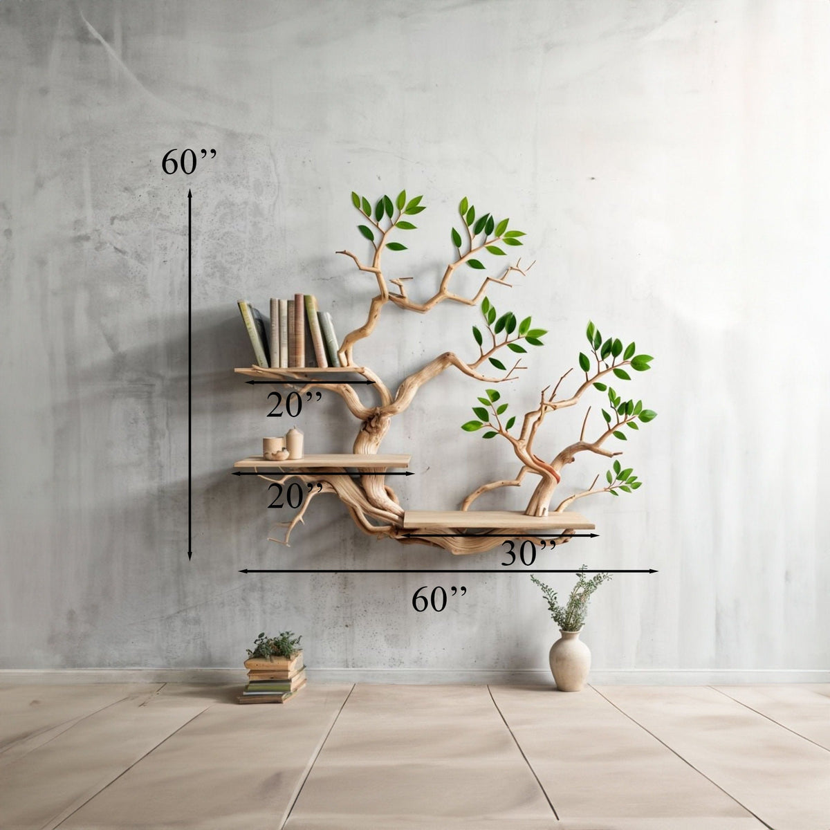 Driftwood Branch Shelves Carving Floating Bookshelf Wall - view 4