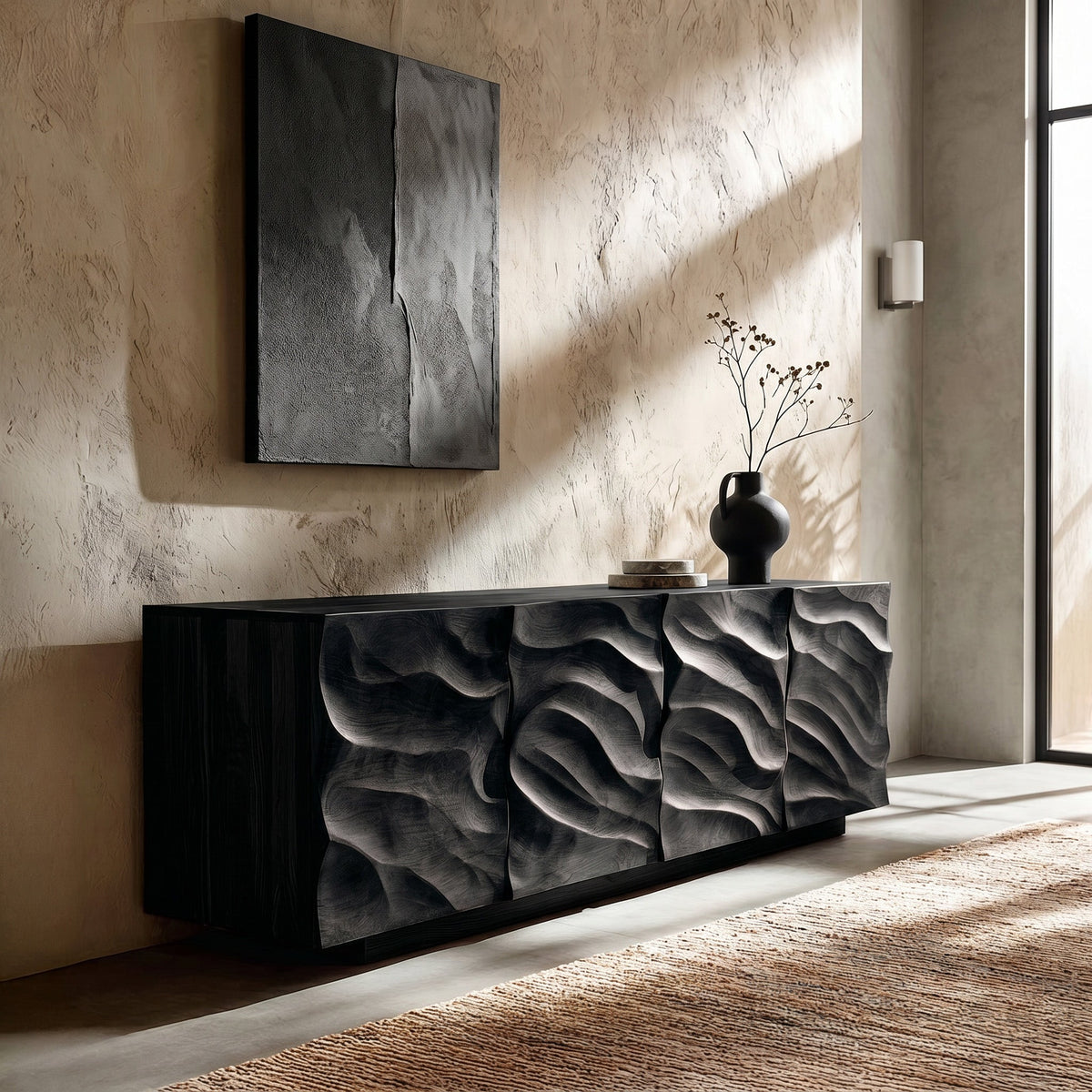 Artistic Carved Wooden Cabinet For Luxury Living Room