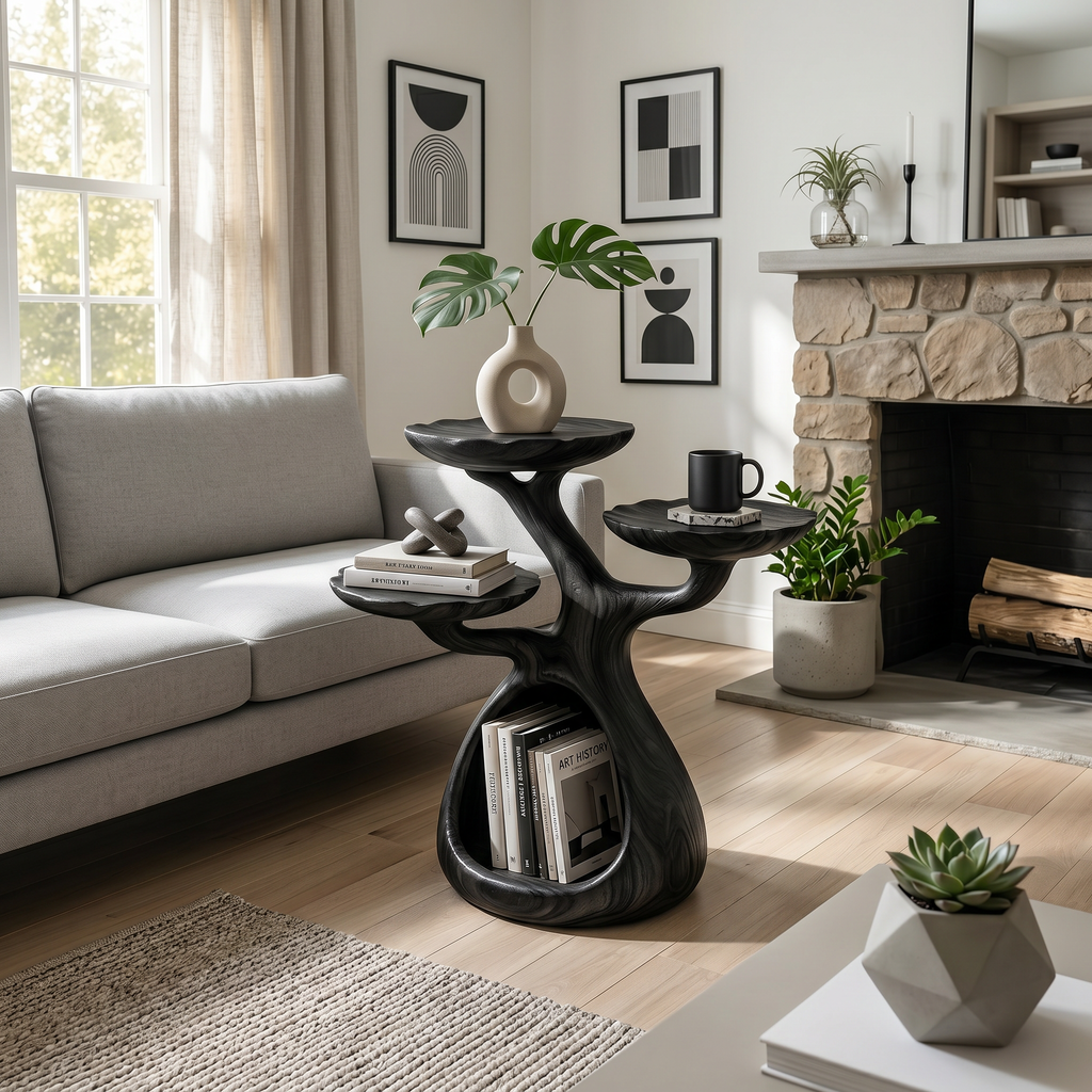 Contemporary Display Shelf Side Table Fireplace Lounge