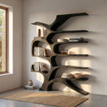 Contemporary Sculpted Wooden Bookshelf For Living Room Decor