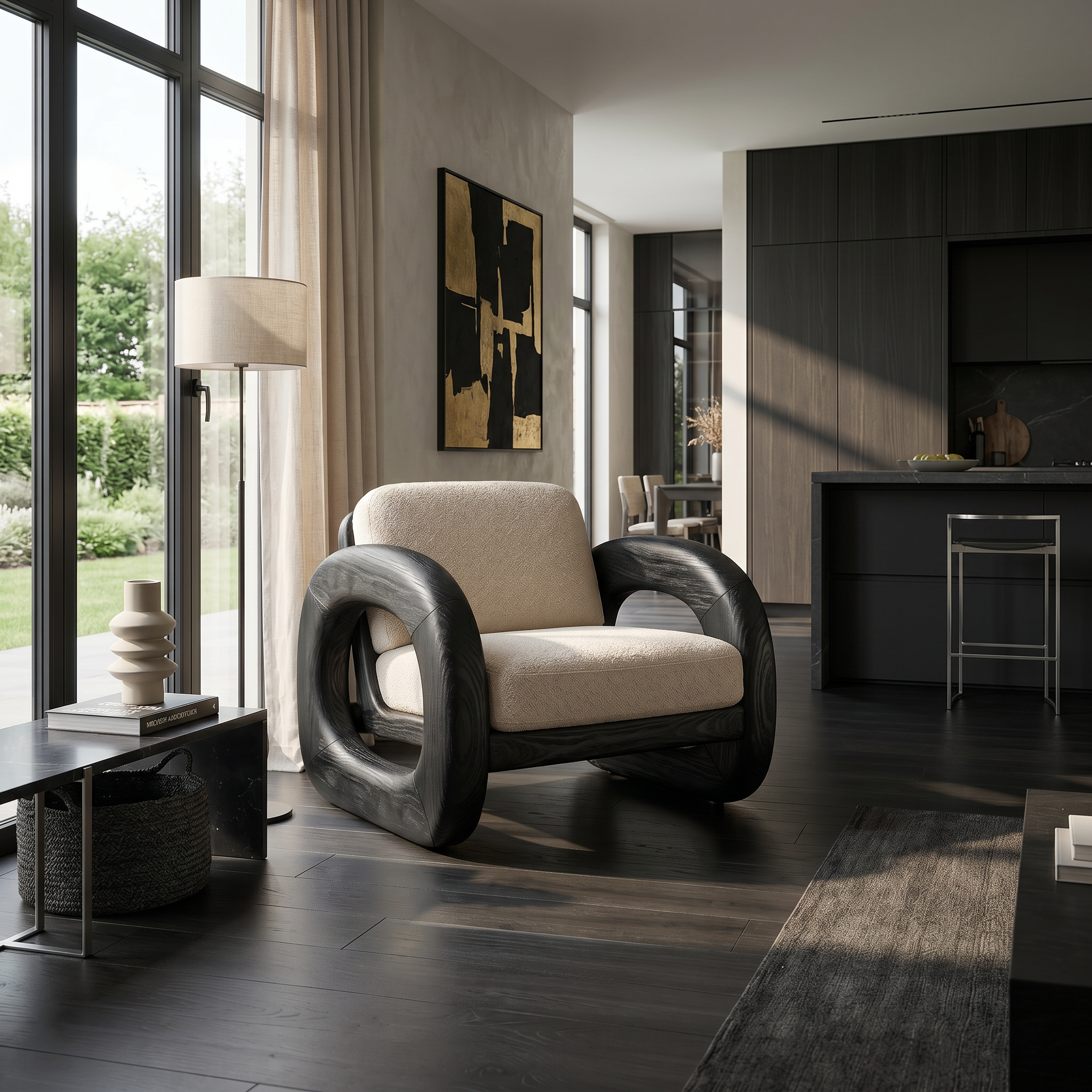 Coastal Contemporary Curved Accent Chair Ocean View Bedroom