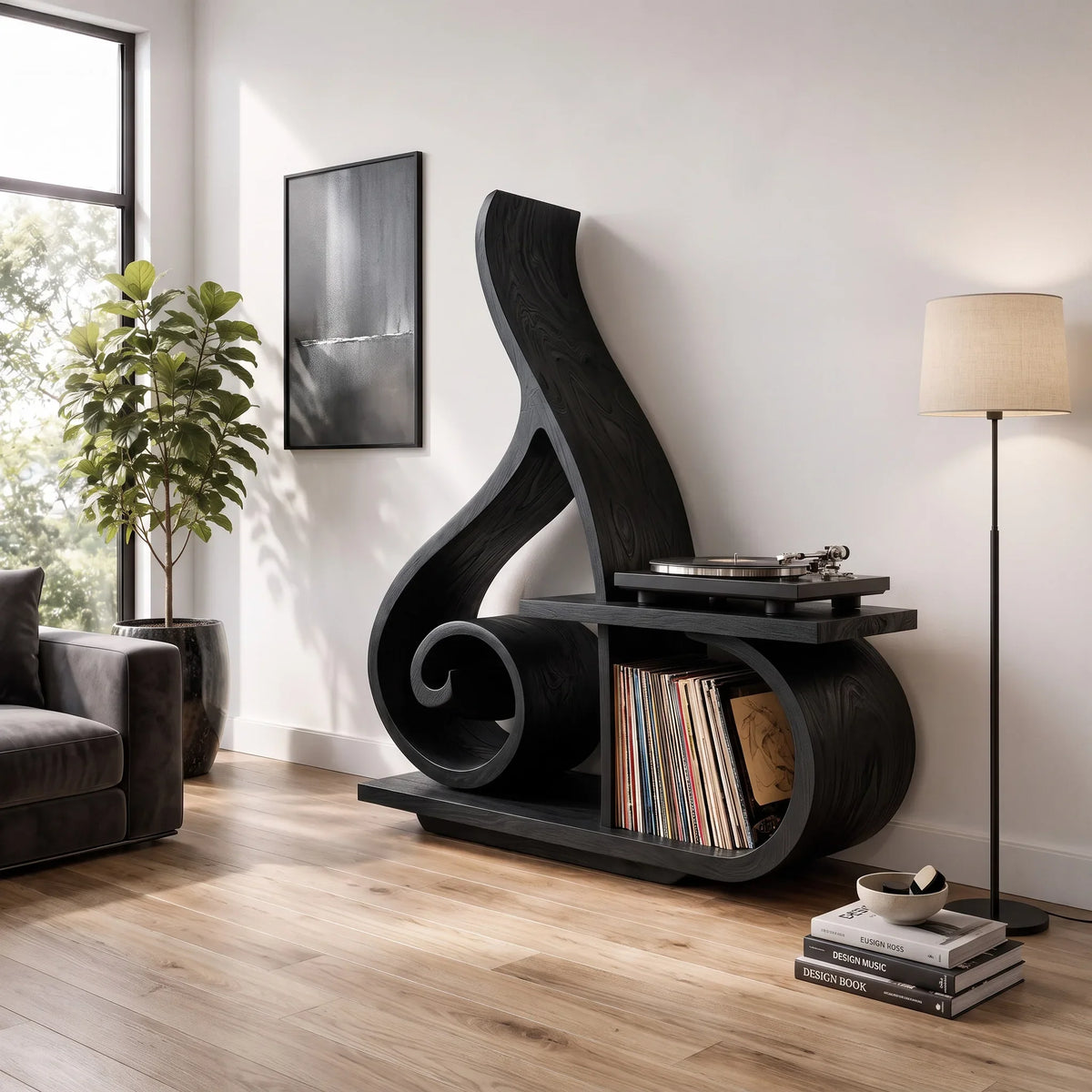 Contemporary Sculptural Wooden Record Player Stand For Living Room - view 4