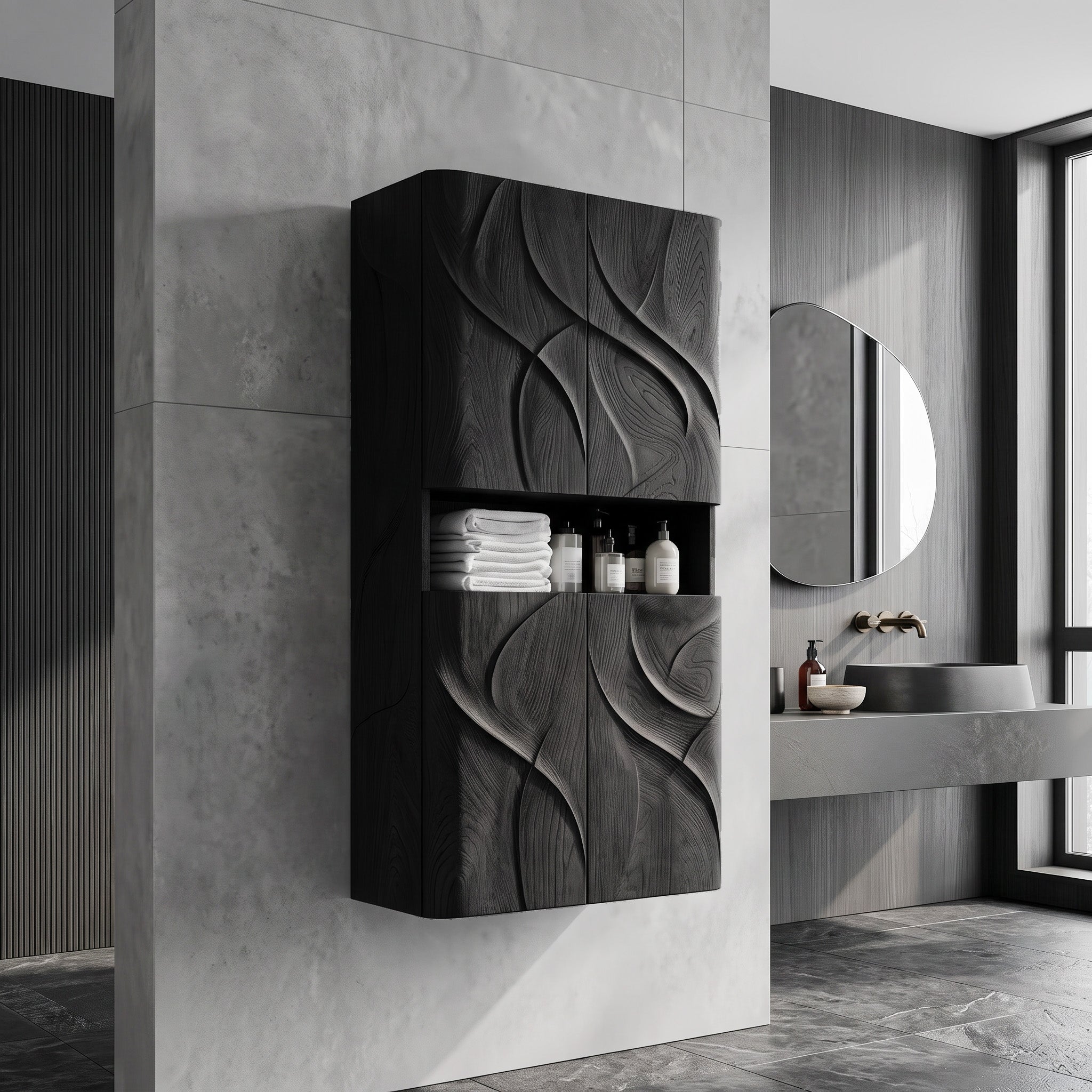 Contemporary Bathroom Cabinet With Door Waves For Bathroom