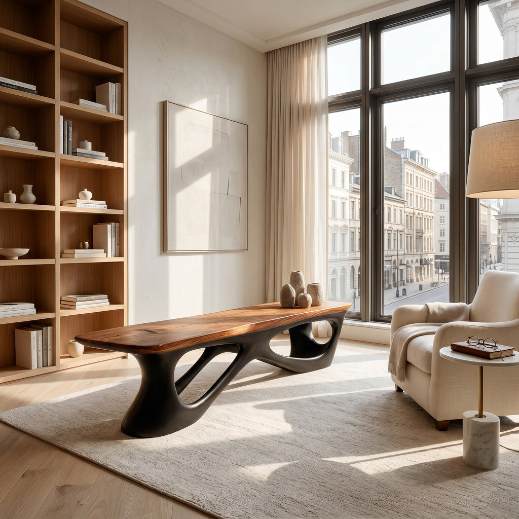 Contemporary Natural Wood Bench For Luxury Window Corner