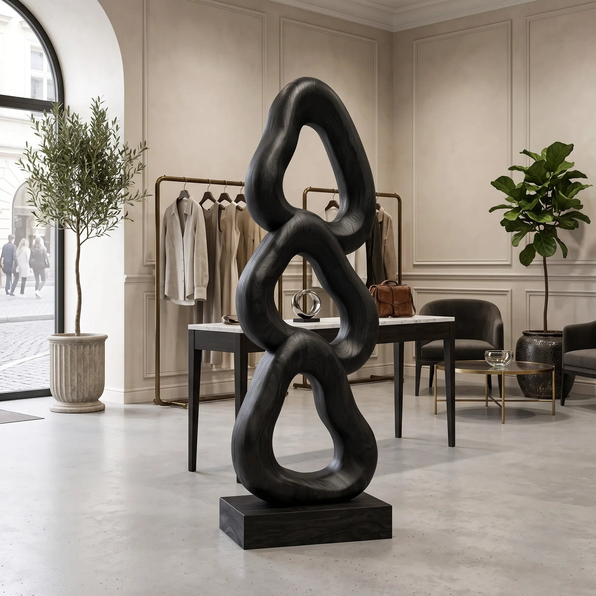 Abstract Wooden Sculpture For Luxury Coastal Balcony Decor
