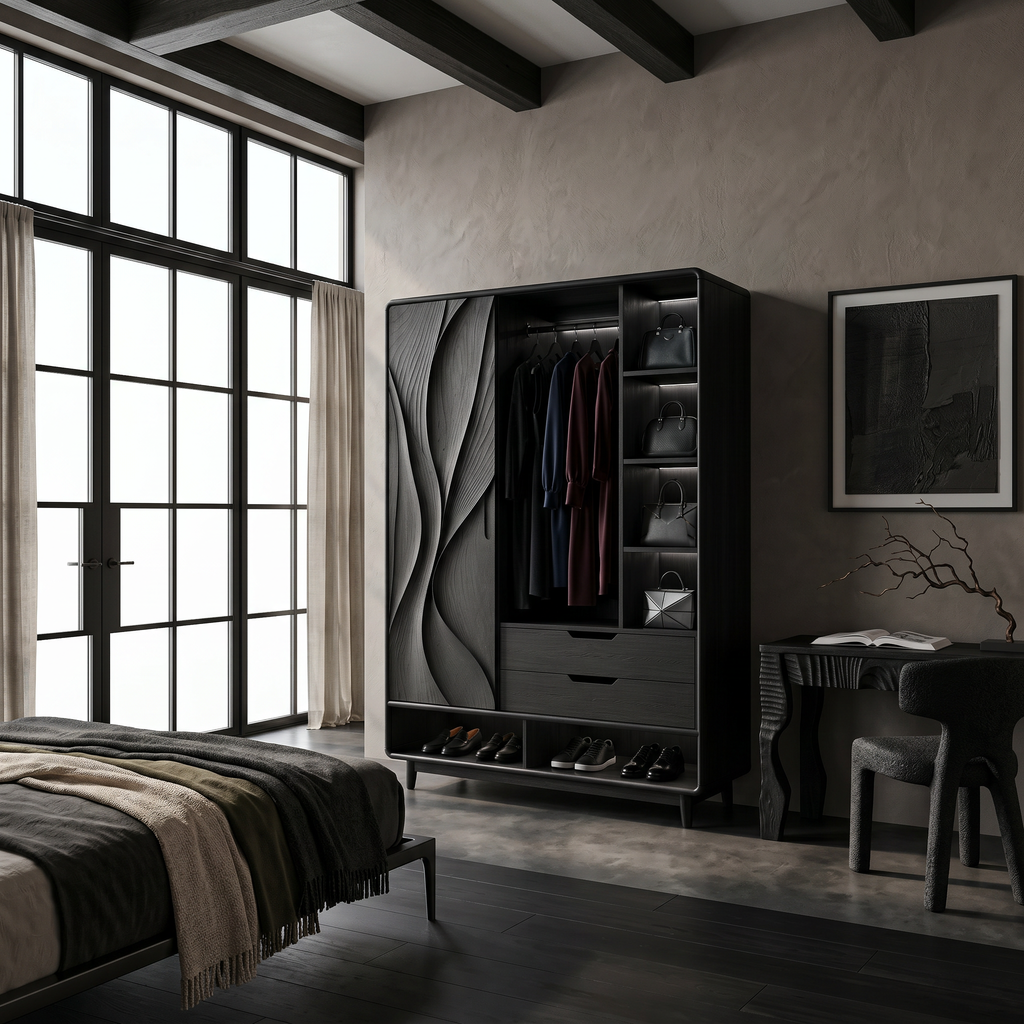 Contemporary Sculptural Form Armoire For Luxury Bedroom Interior