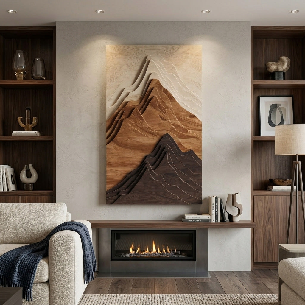 Contemporary Mountain Wall Sculpture For Entryway