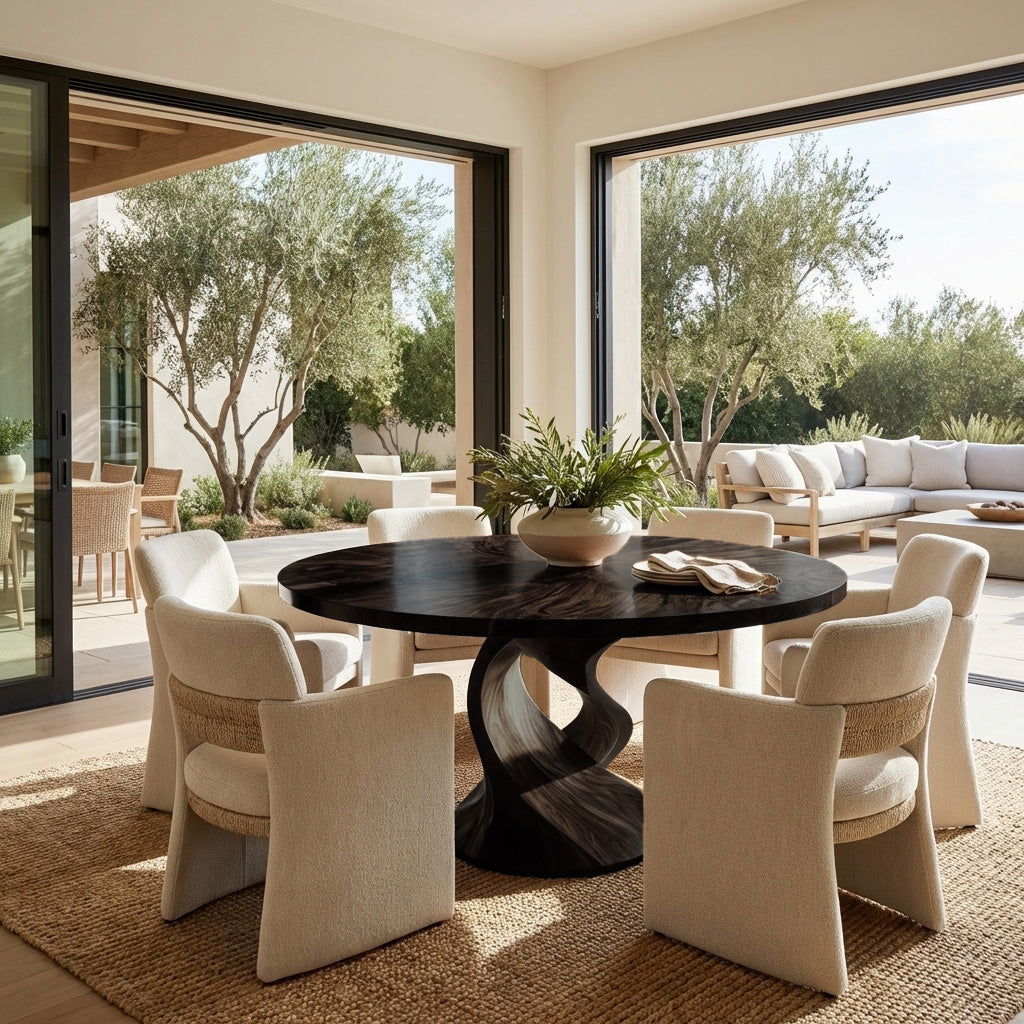 Contemporary Dining Table With Unique Twisted Base For Kitchen