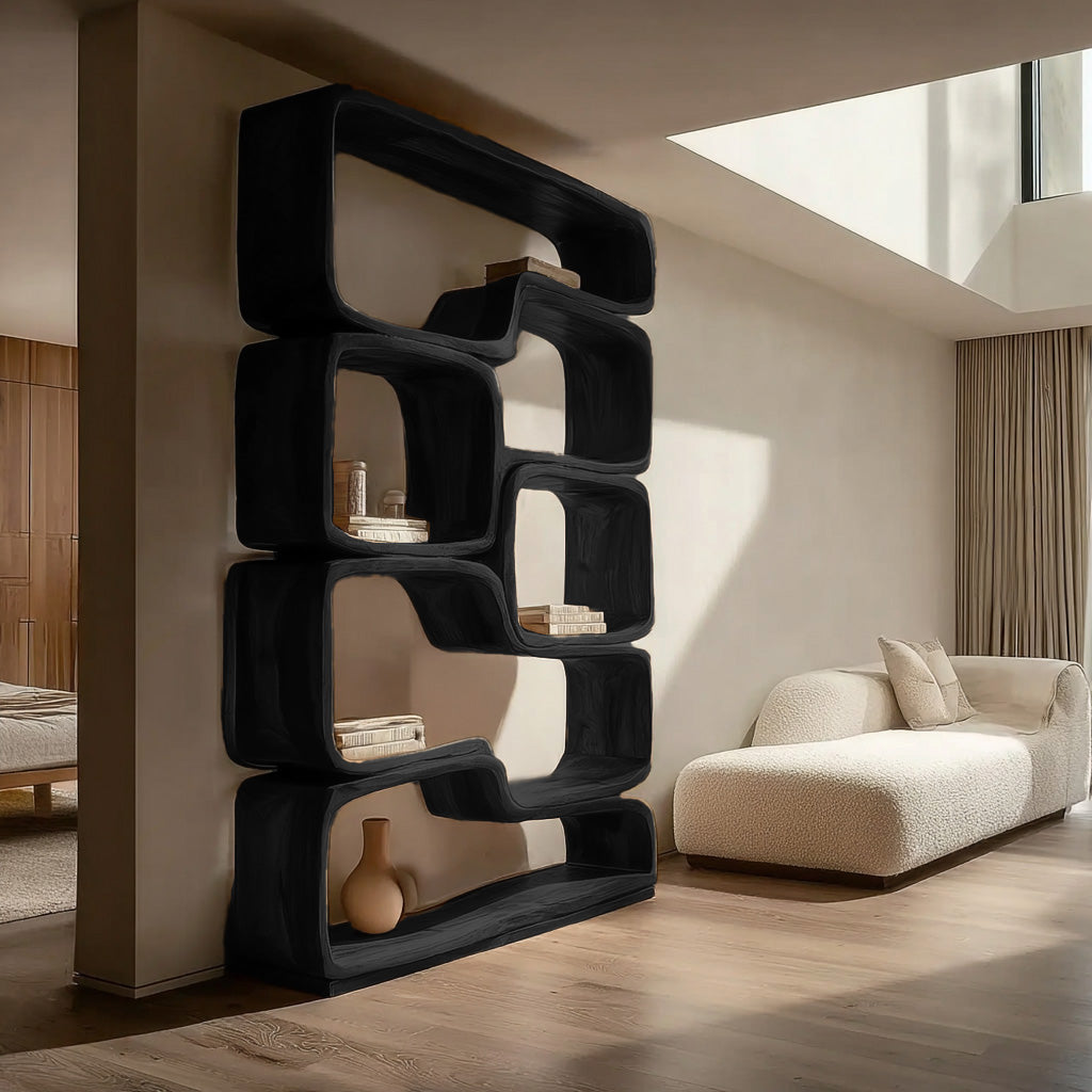 Contemporary Sculptural Natural Wood Bookshelf For Living Room