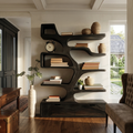 Contemporary Wooden Bookshelf Sculpted Design For Living Space - view 4