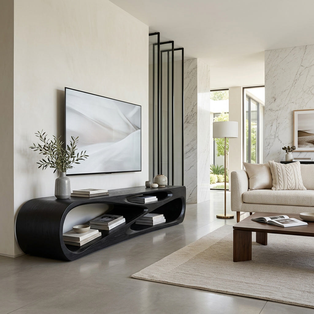 Contemporary Natural Wood Media Console For Living Room Decor