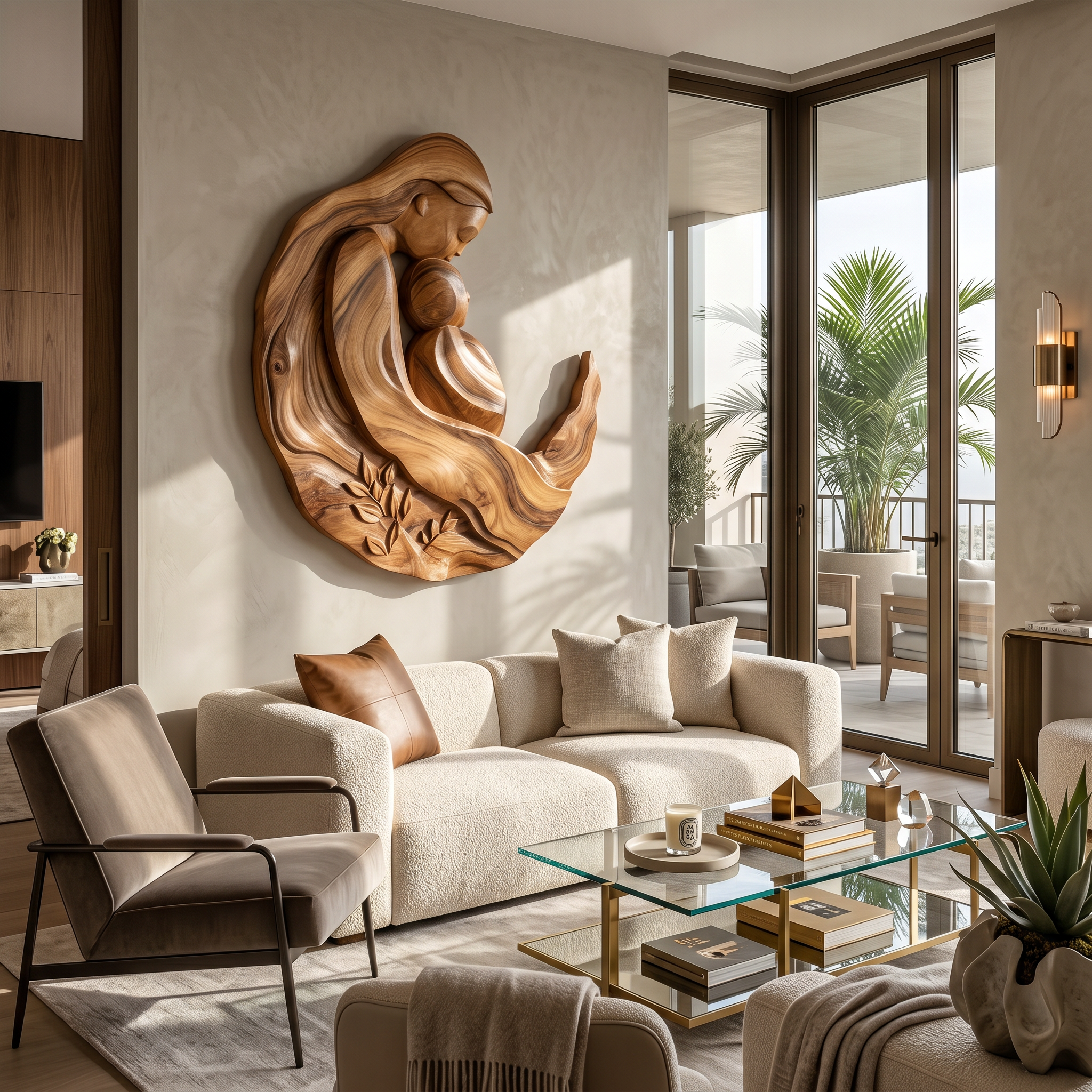 Artistic Motherhood Wall Decor With Carved Detail For Office