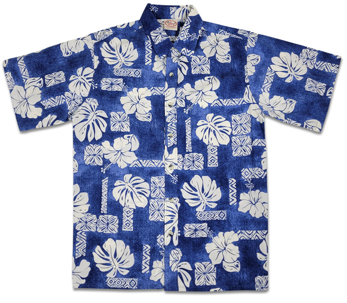 Hibiscus Pareo Reverse (Blue) Hawaiian Shirts