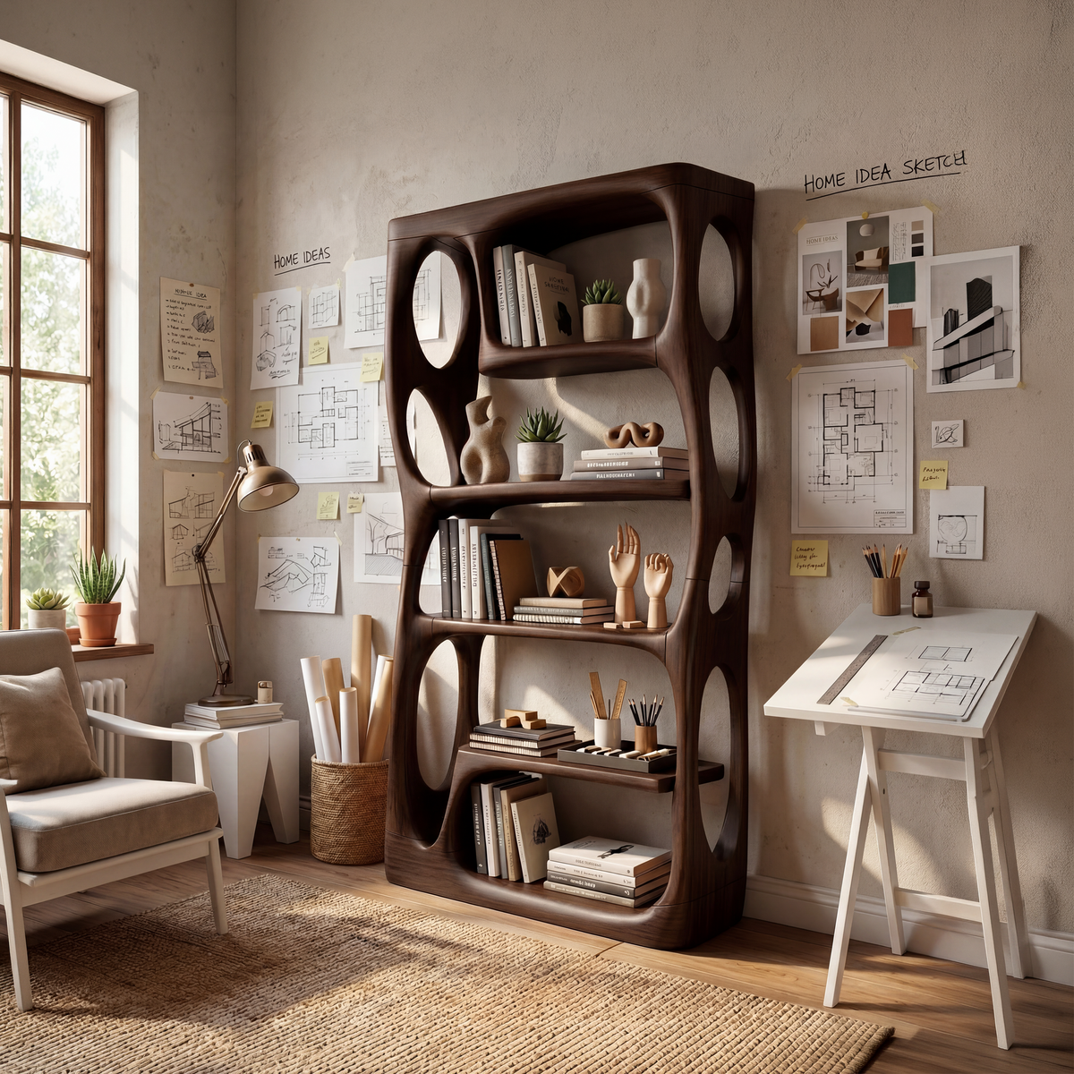 Contemporary Artistic Bookshelf Storage Organizer For Living Room