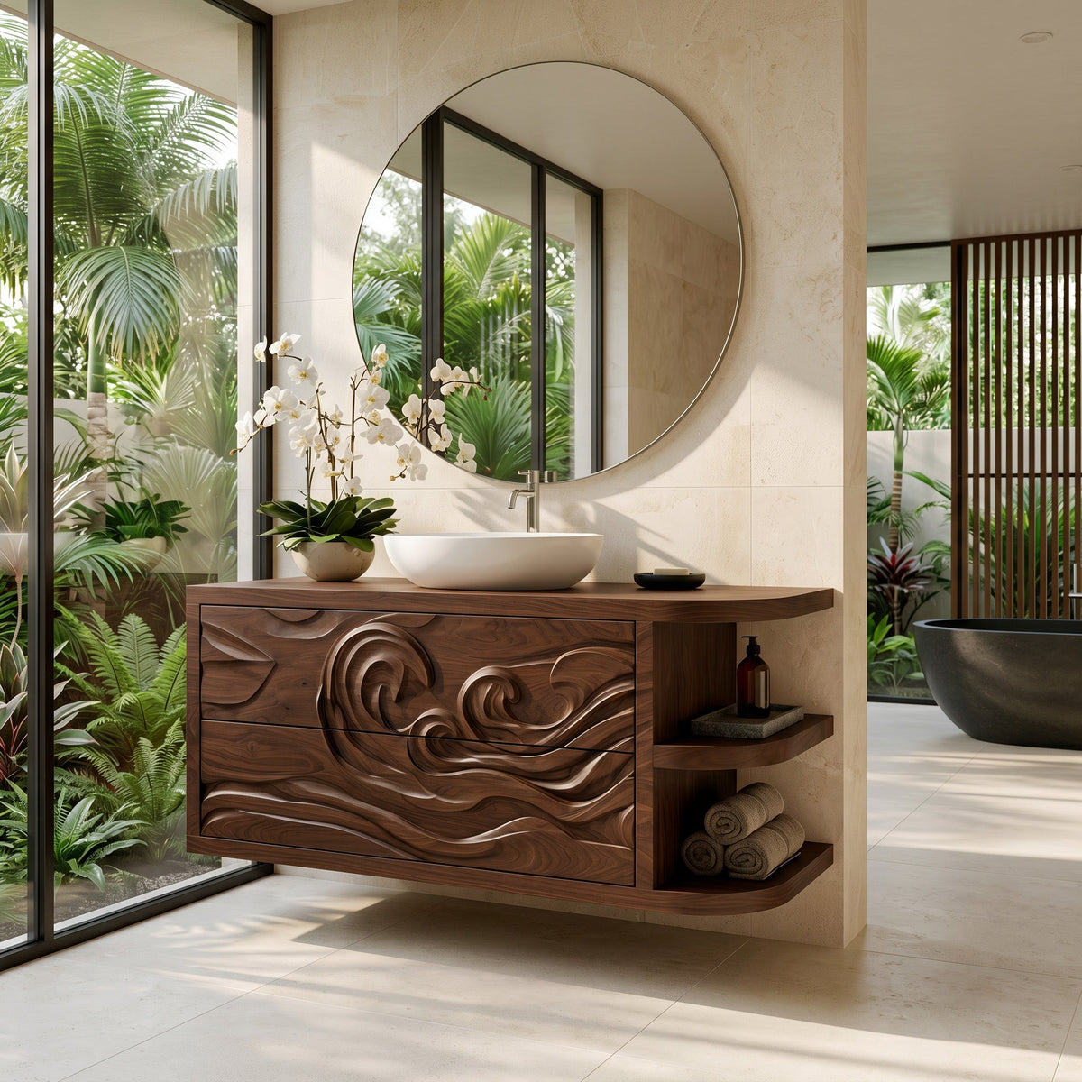 Contemporary Bathroom Vanity With Integrated 3-Tier Side Shelf For Bathroom