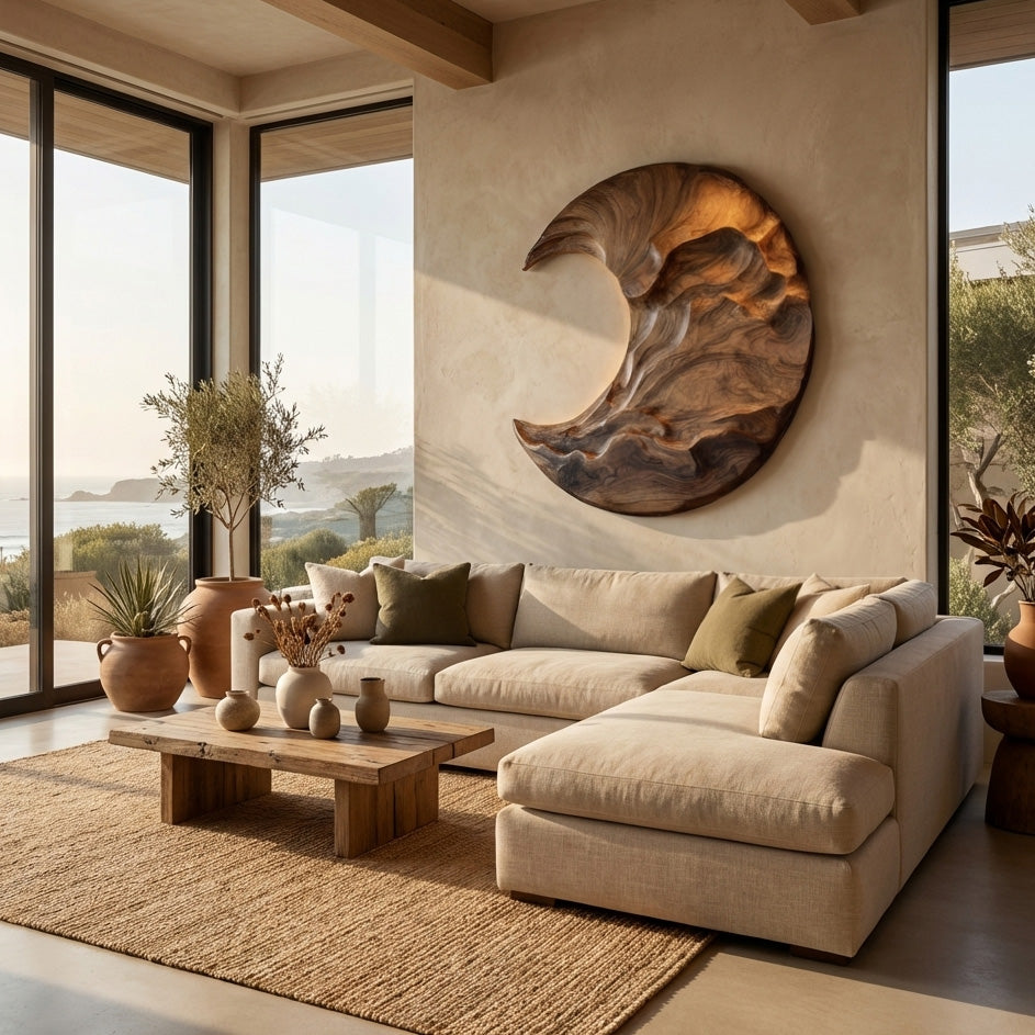 Contemporary Moon Wooden Wall Art For Living Room