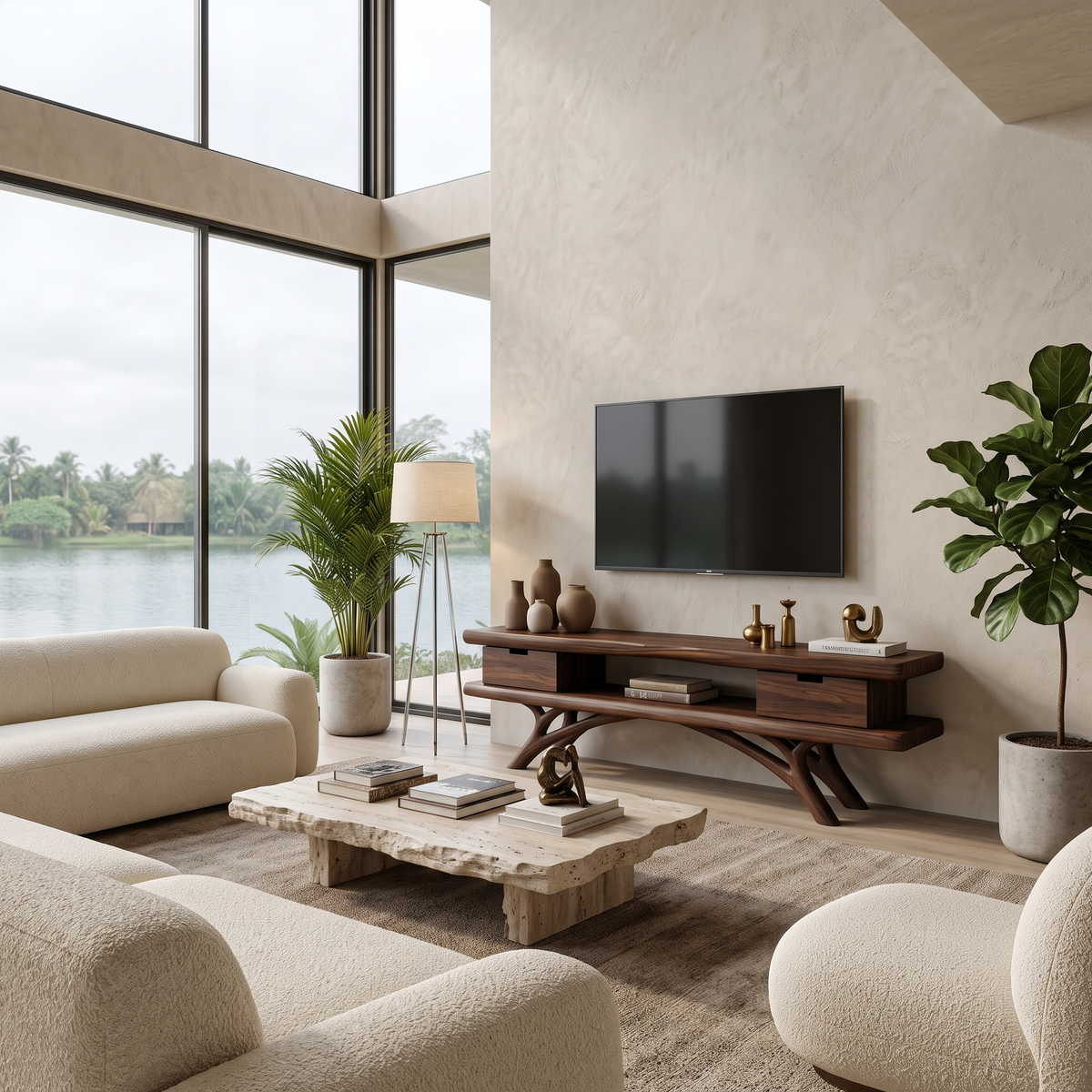 Artistic Curved TV Cabinet For Minimalist Interior Furniture