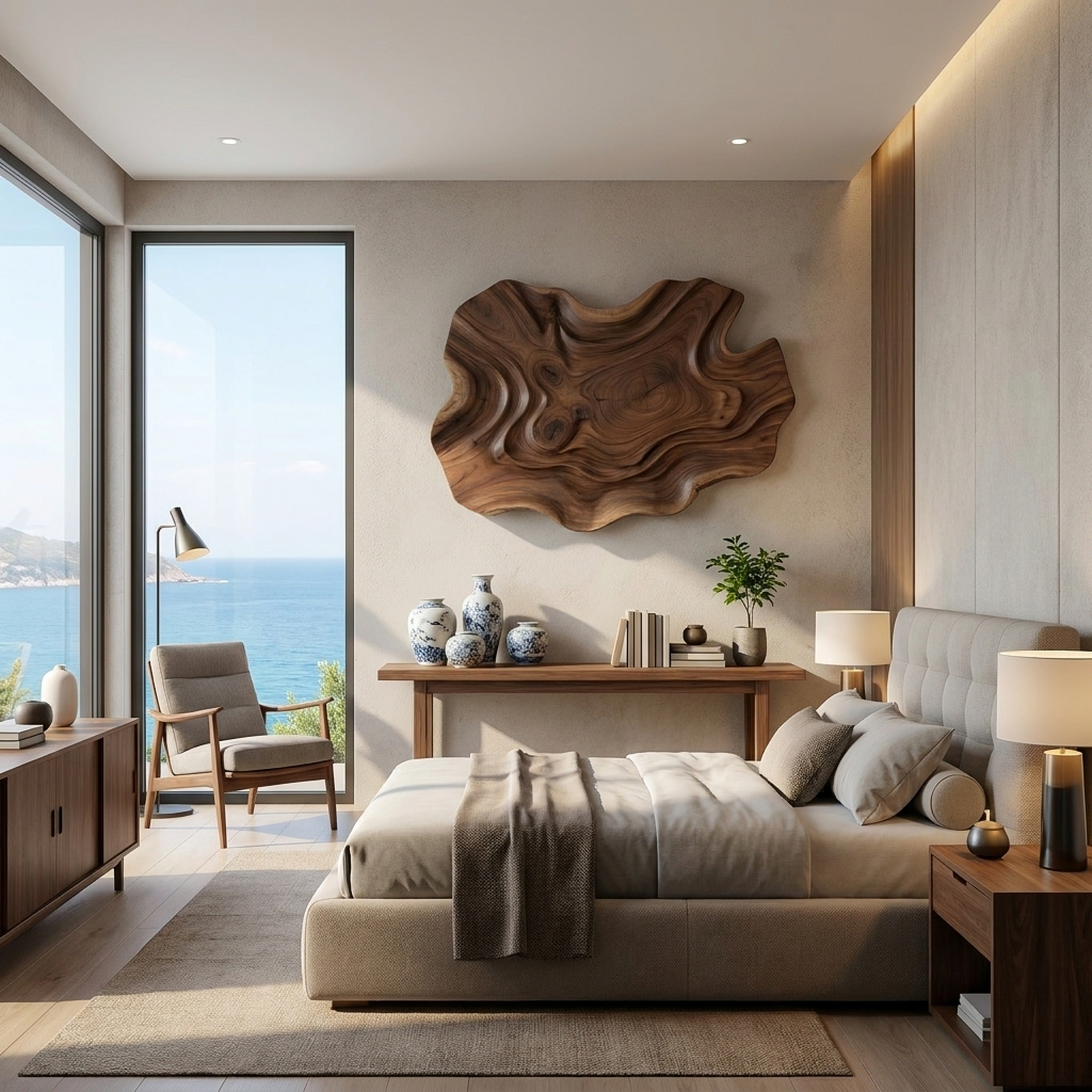 Abstract Wooden Wave Wall Art For Contemporary Living Room