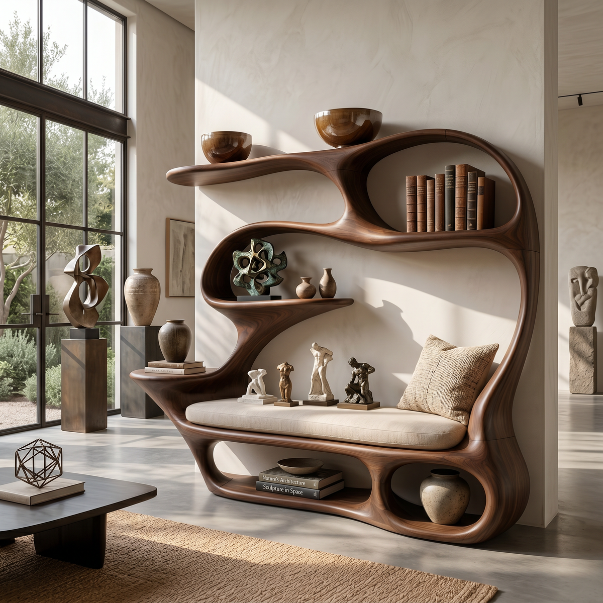 Contemporary Reading Seat Bookcase For Home Library