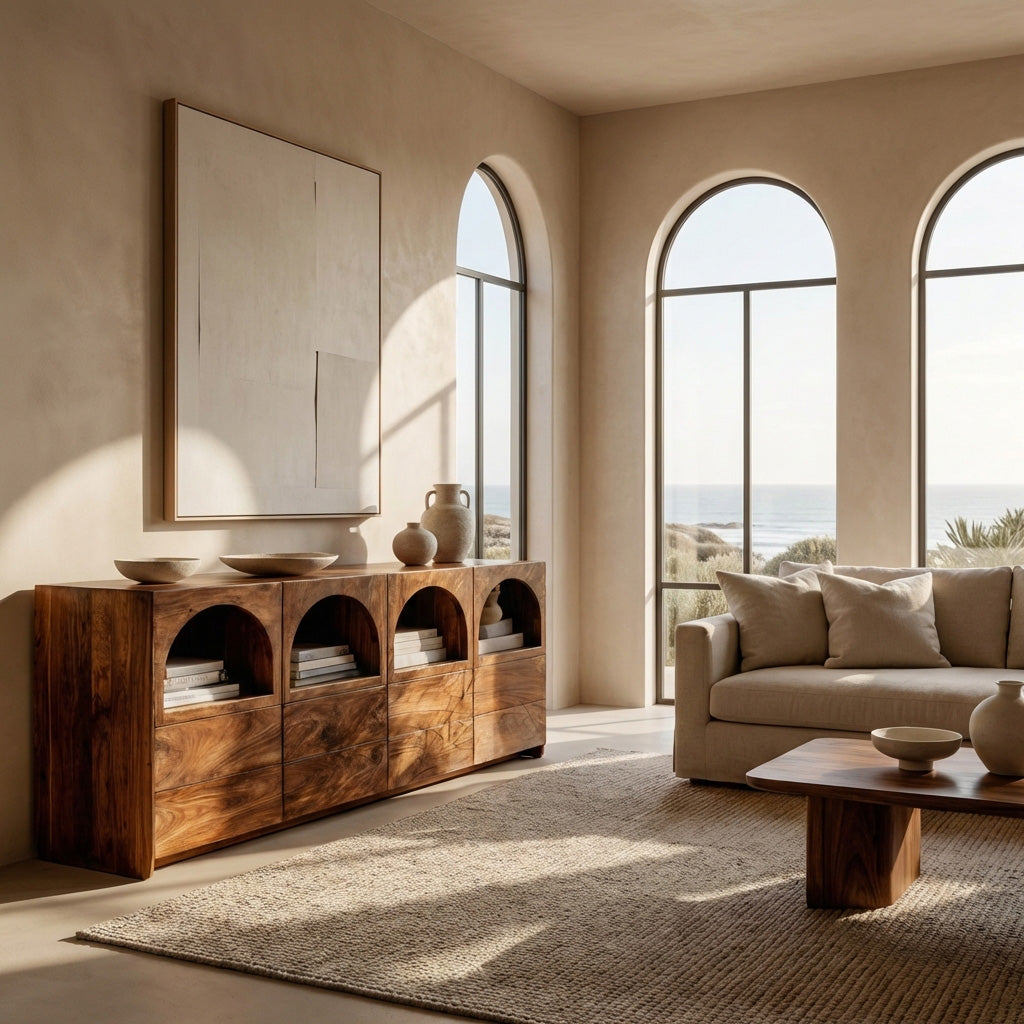 Arched Niche Wooden Sideboard For Living Room