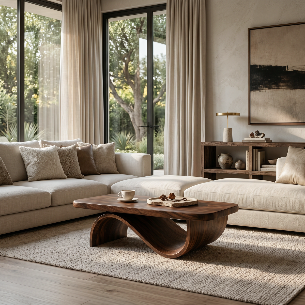 Artistic Coffee Table Curved Base Design For Living Decor