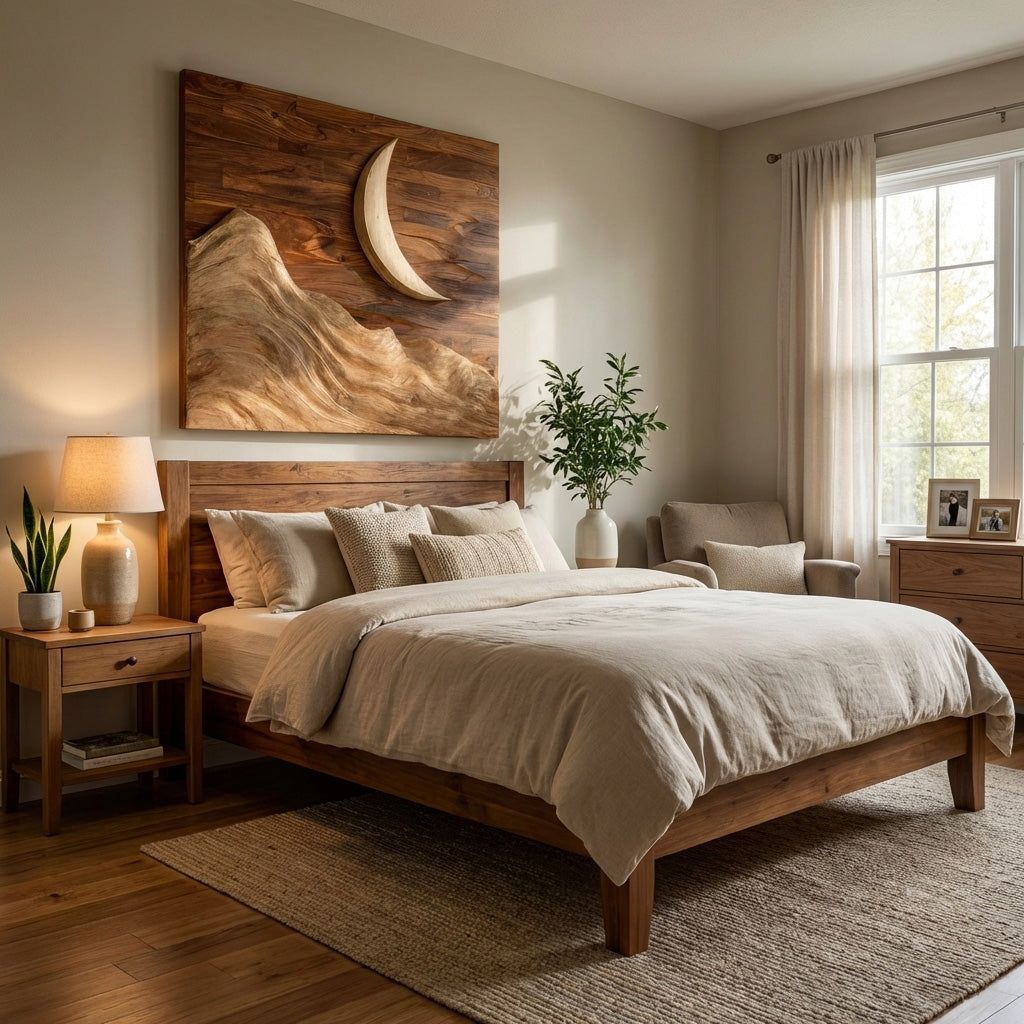 Contemporary Moon Over Mountains Wooden Wall Art For Home