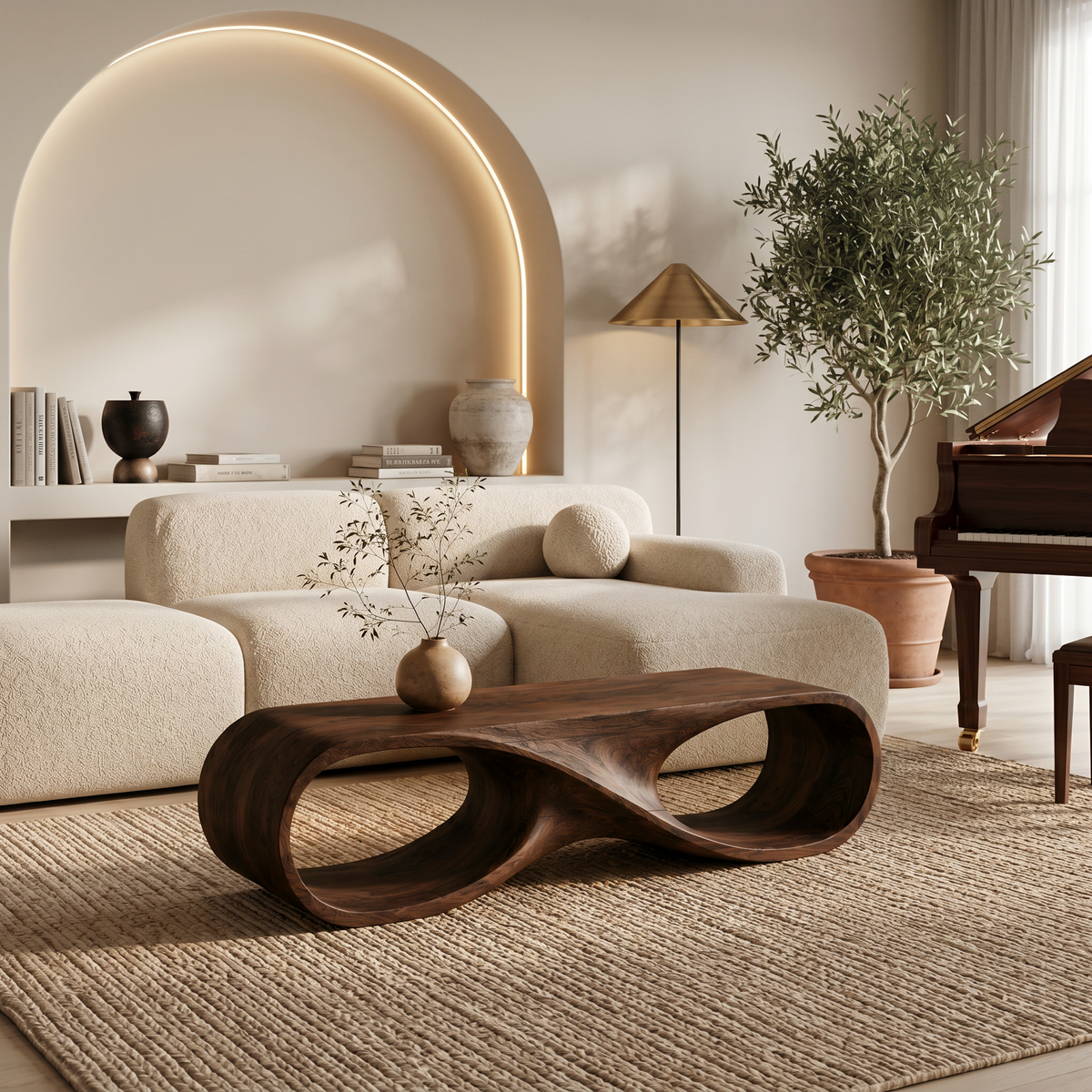 Contemporary Coffee Table With Infinity Loop For Modern Living Room