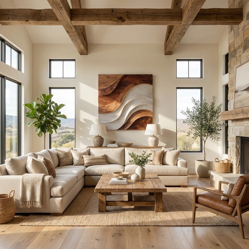 Contemporary Curved Wood Wall Art For Luxury Living Room