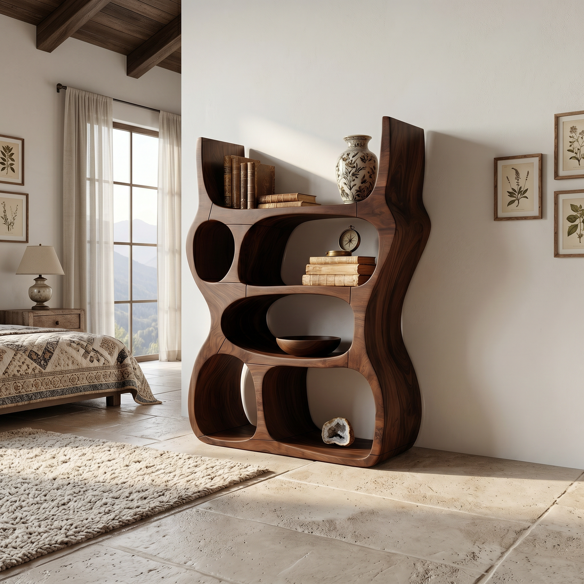 Artisan Organic Wooden Display Shelf For Cozy Interiors