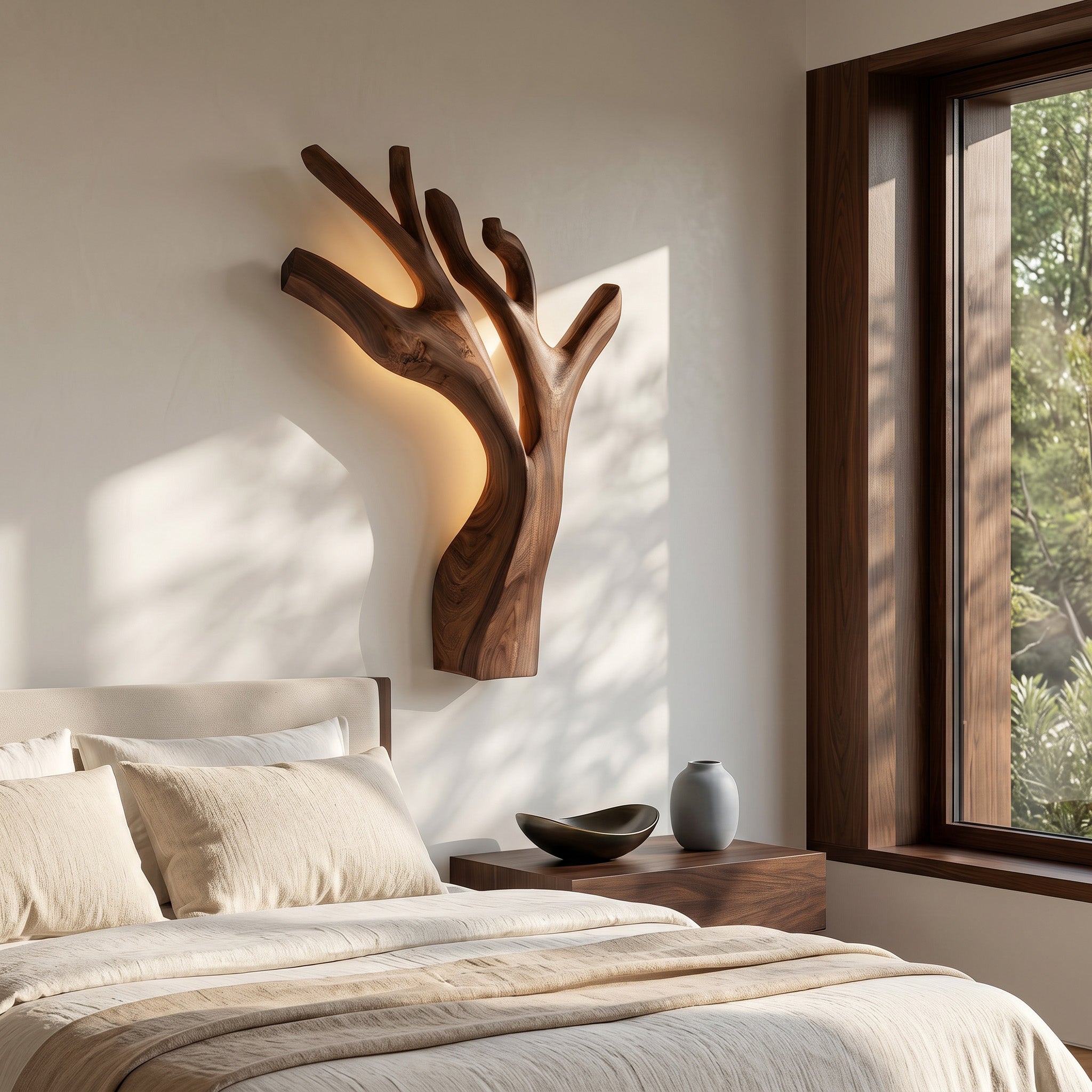 Artistic Branch Style Wooden Wall Lamp For Bedroom