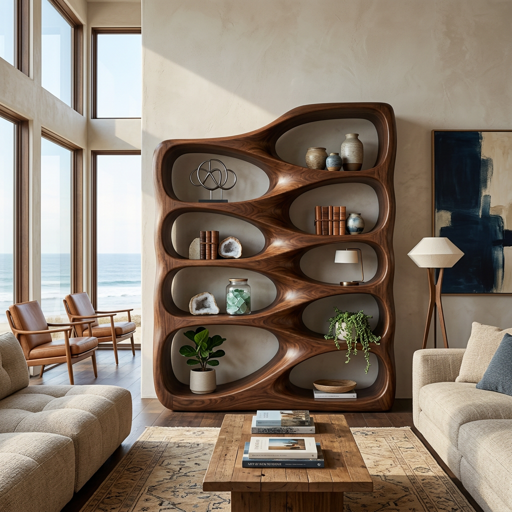 Artistic Sculptural Wooden Bookshelf For Home Storage
