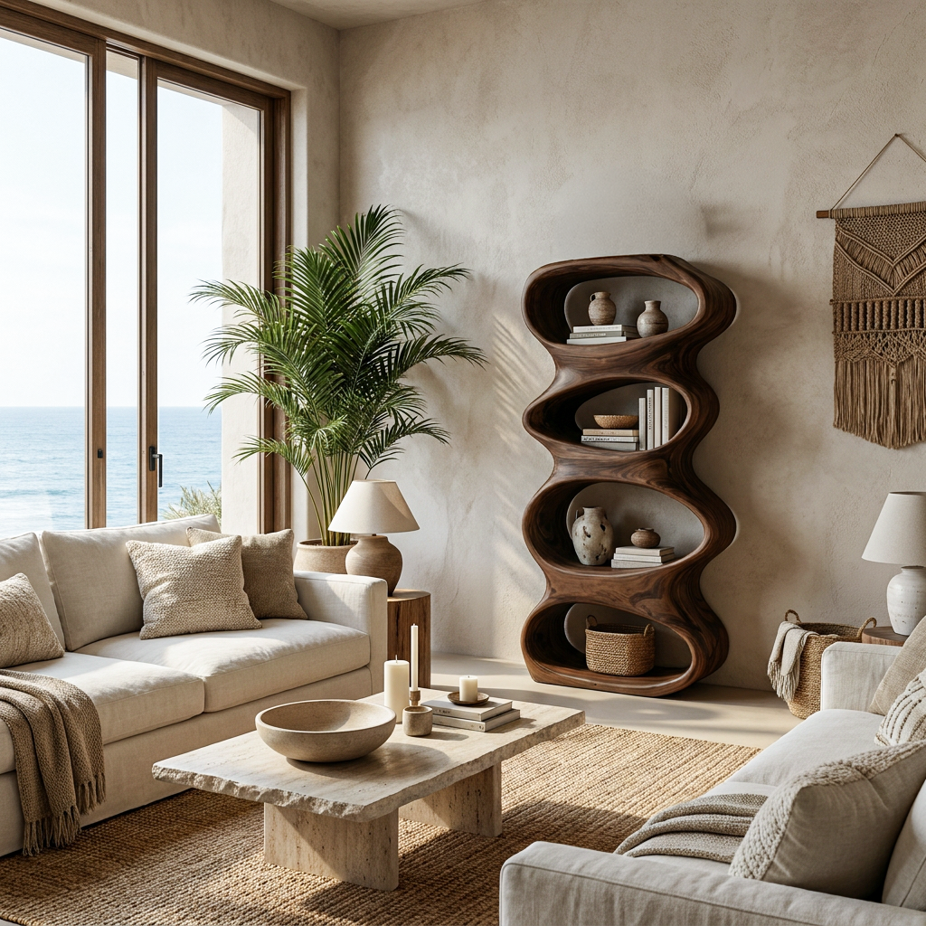 Biomorphic Wooden Bookshelf For Modern Living Room