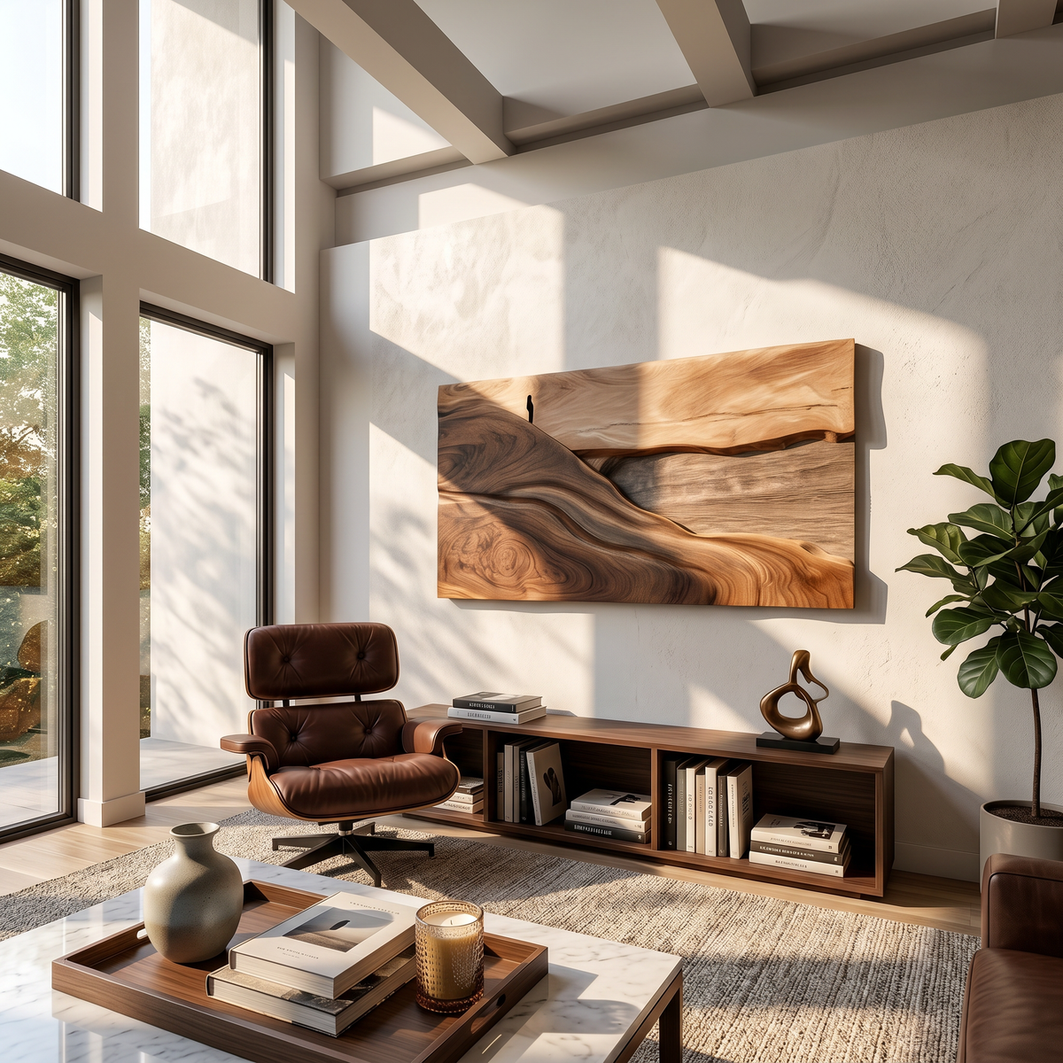Abstract Natural Wood Wall Art For Tropical Modern Interior Styling
