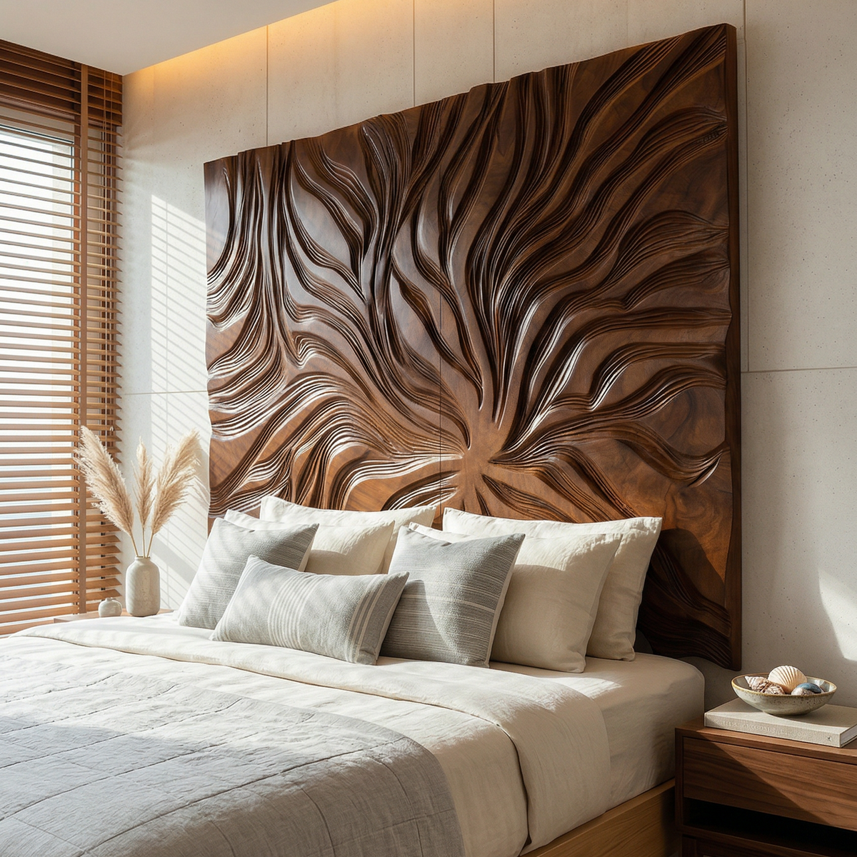 Abstract Flowing Grain Wood Headboard For Modern Minimalist Bedroom