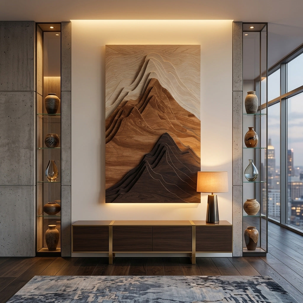 Contemporary Mountain Wall Sculpture For Entryway