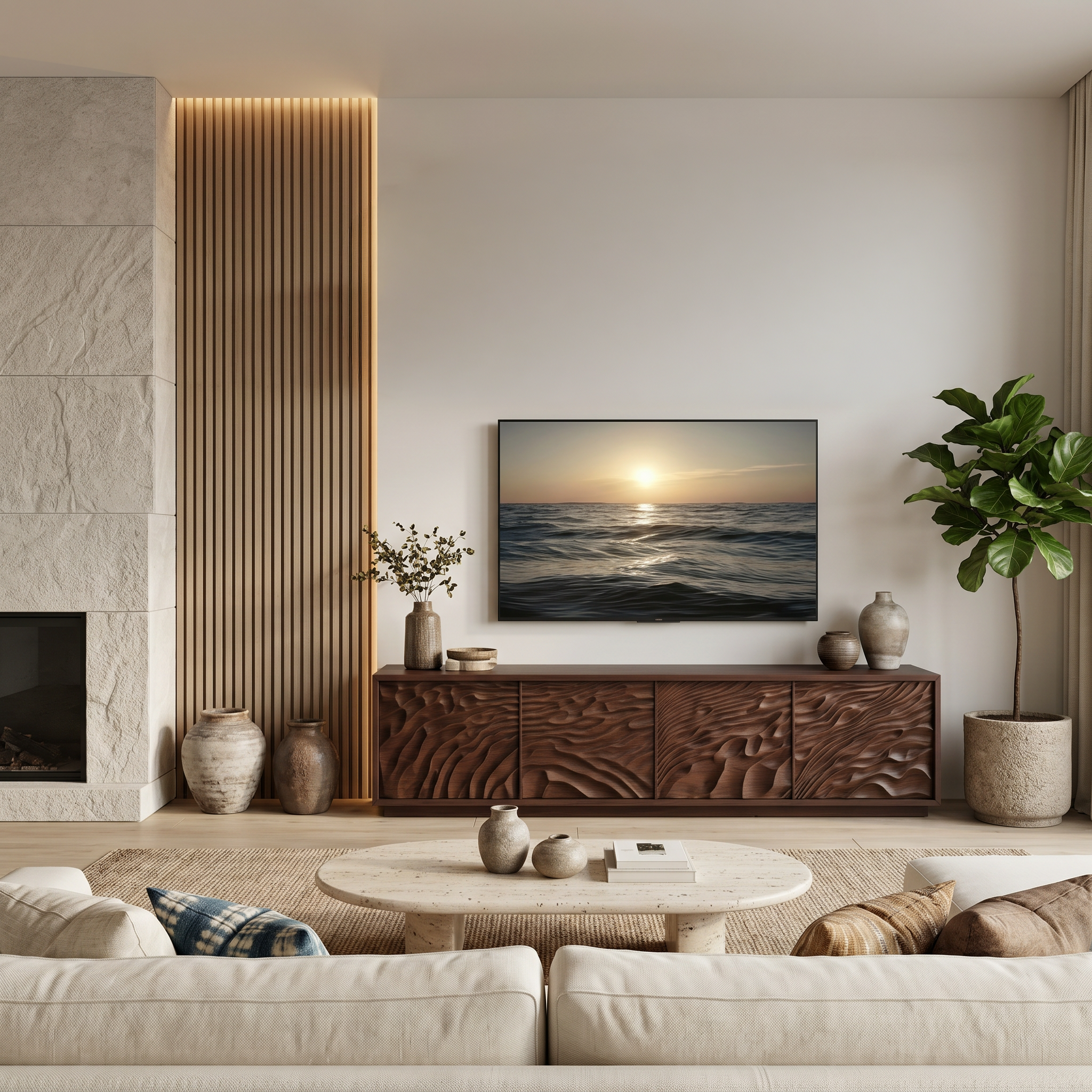 Abstract Carved Wave TV Stand For Designer Interior