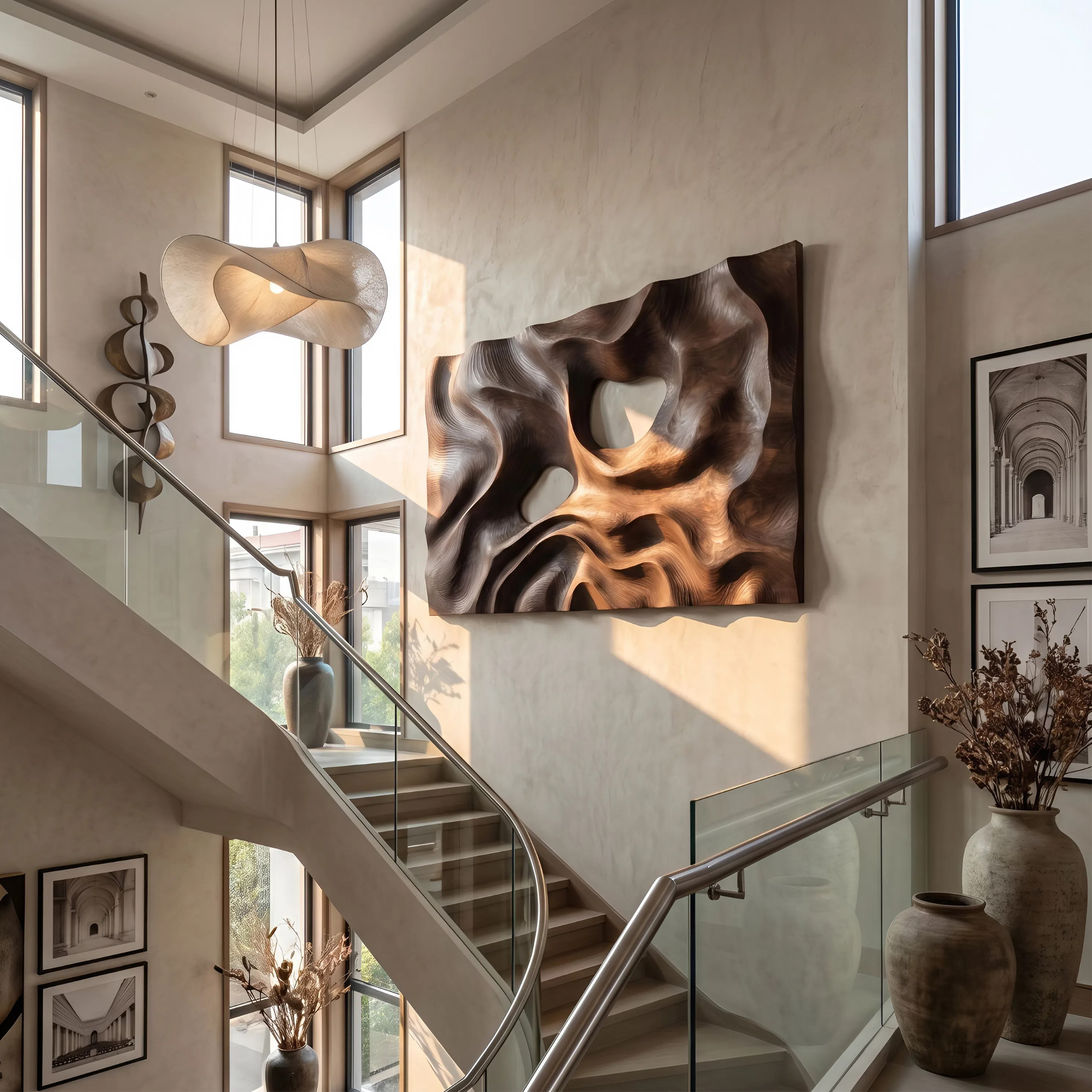 Contemporary Carved Wall Decor Panel For Living Room