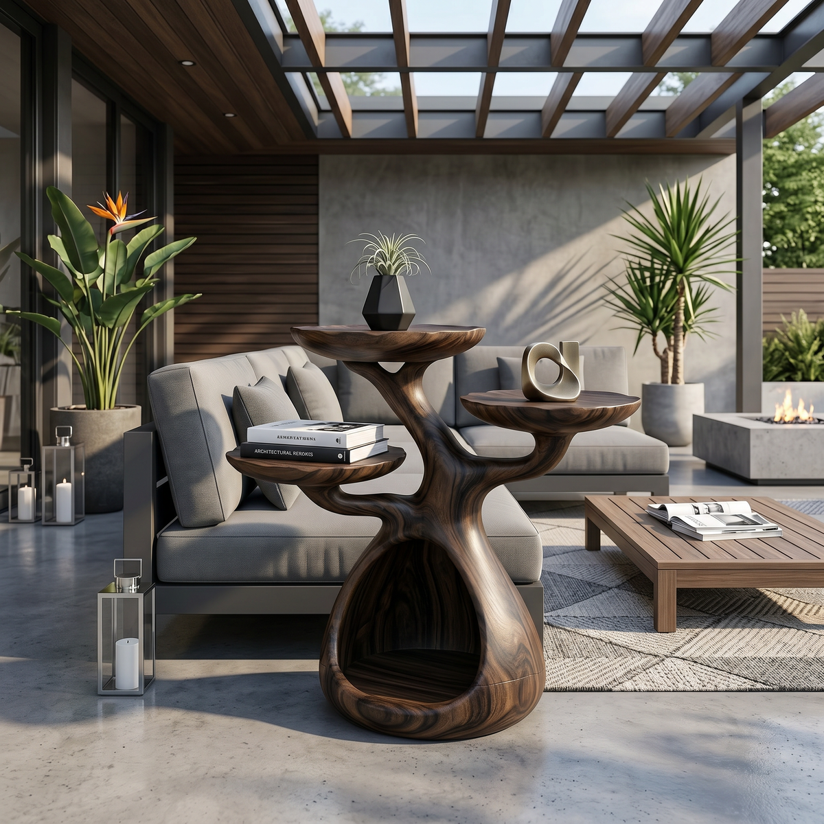Contemporary Display Shelf Side Table Fireplace Lounge