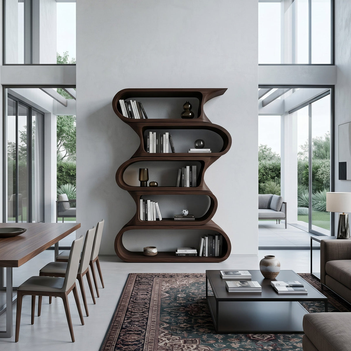Contemporary Bookshelf With Rounded Tiers For Living Room
