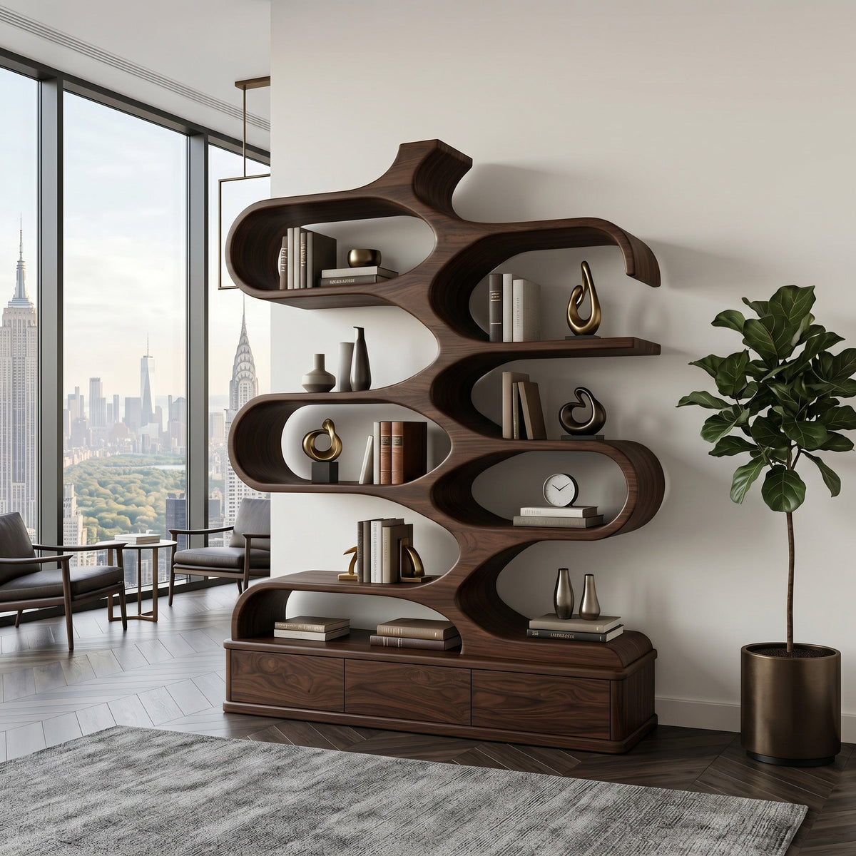 Contemporary Artistic Sculptural Bookshelf For Living Room