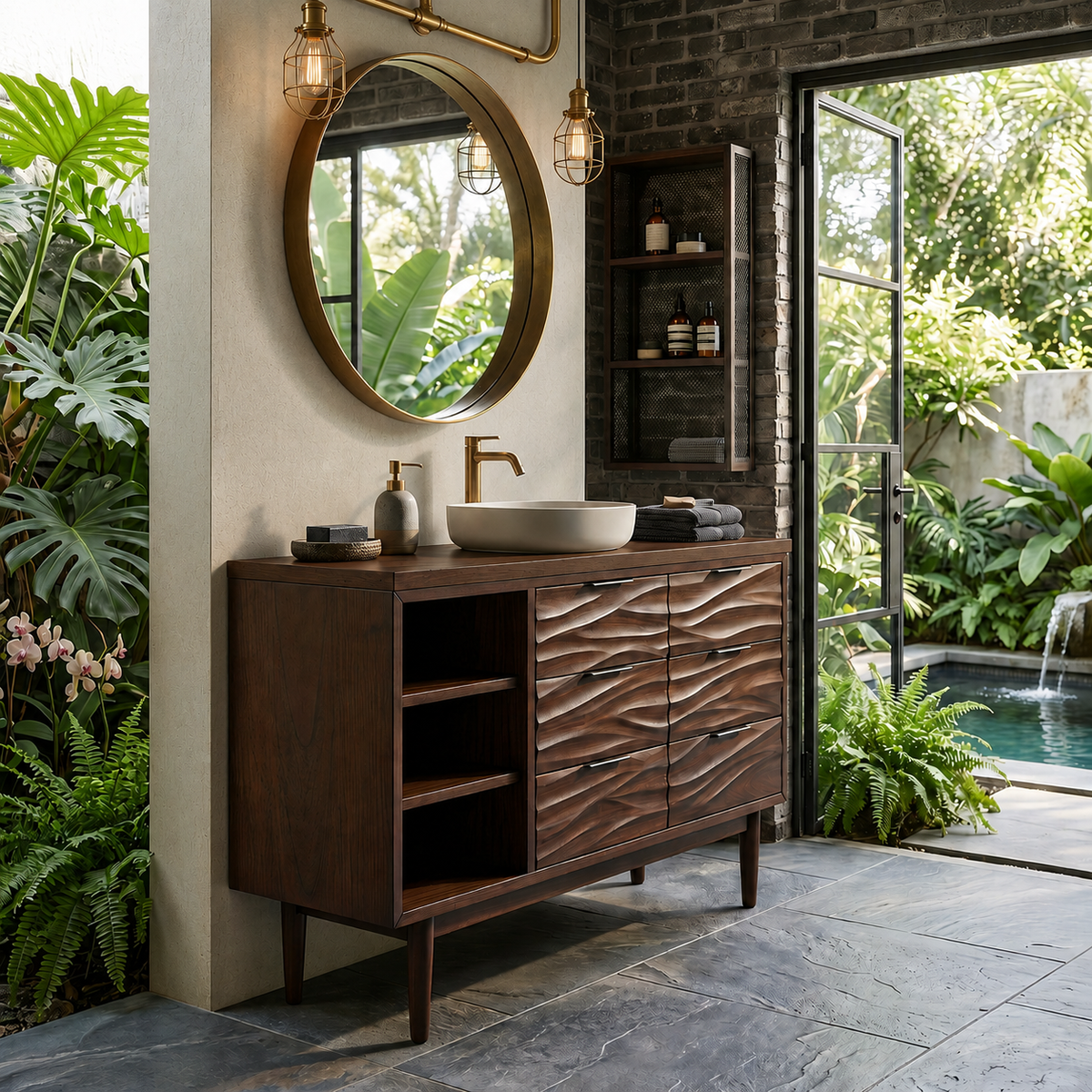 Coastal Wood Bathroom Cabinet For Beach House