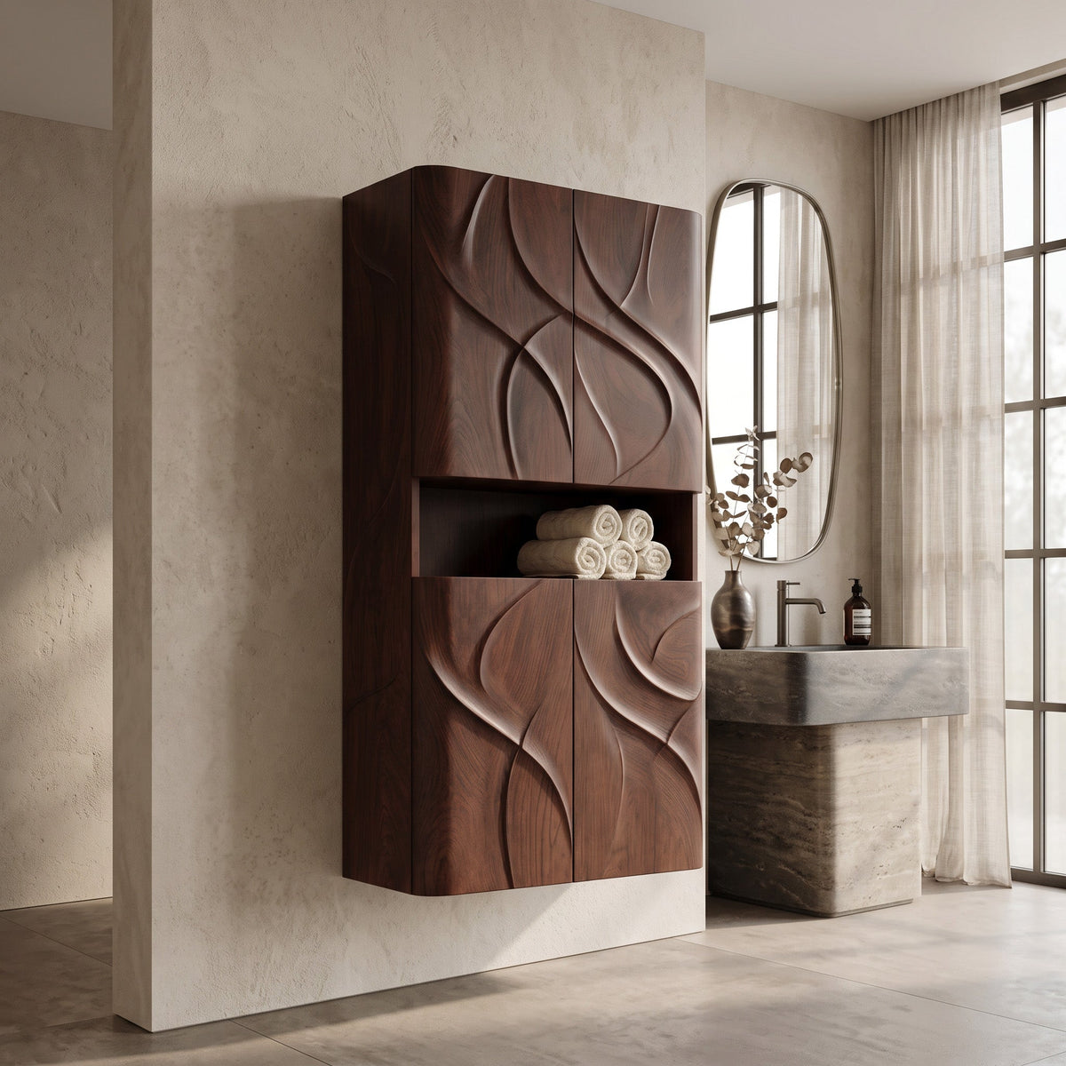 Contemporary Bathroom Cabinet With Door Waves For Bathroom