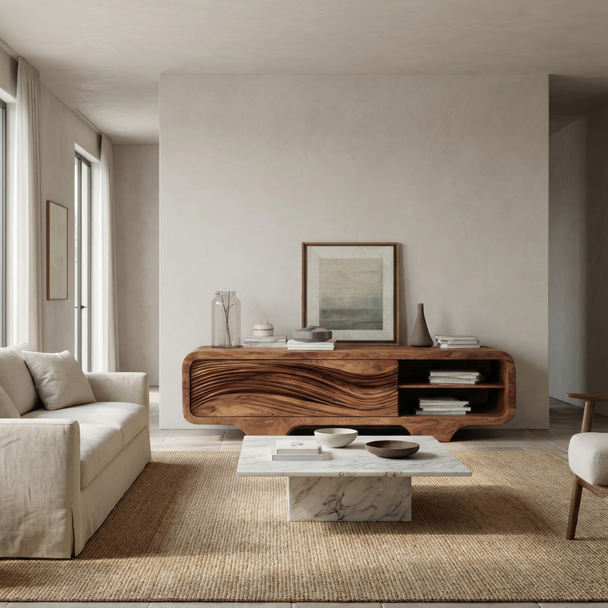 Contemporary Sculpted Low Sideboard For Living Room