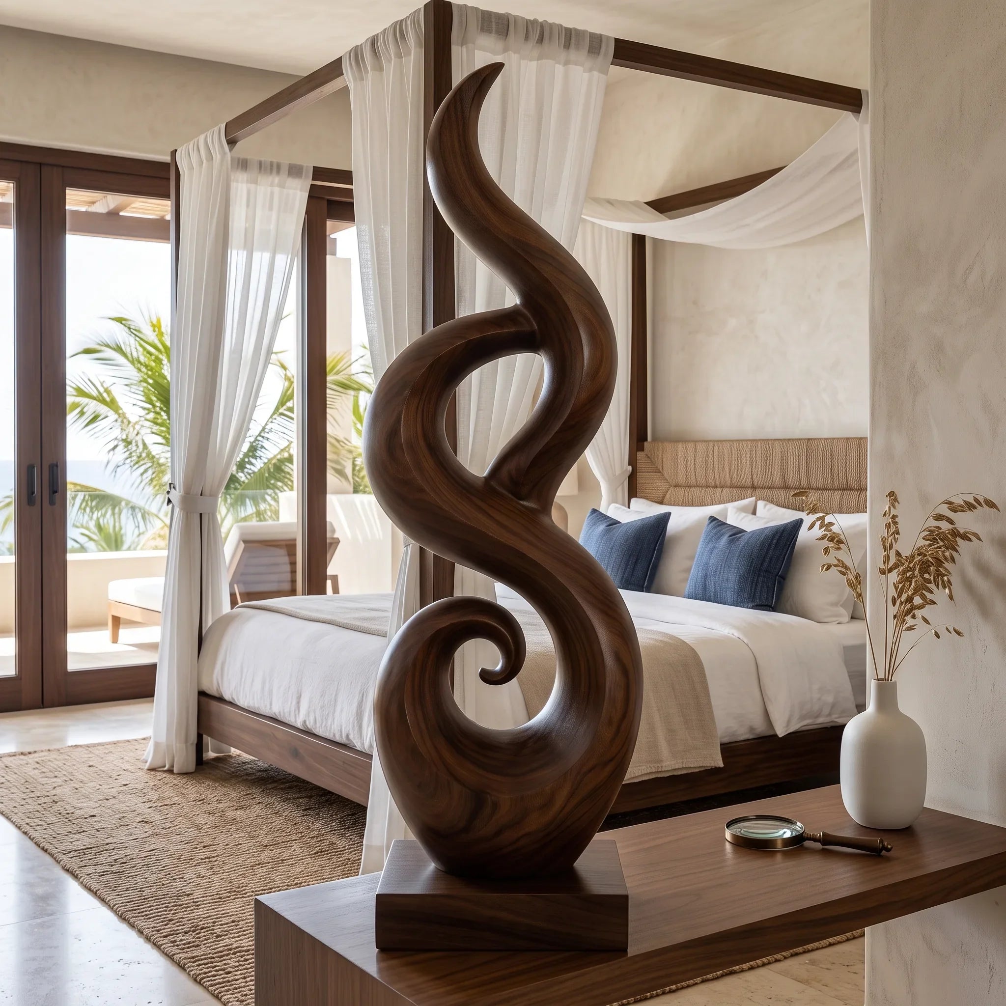 Abstract Wooden Sculpture For Coastal Beach House Decor